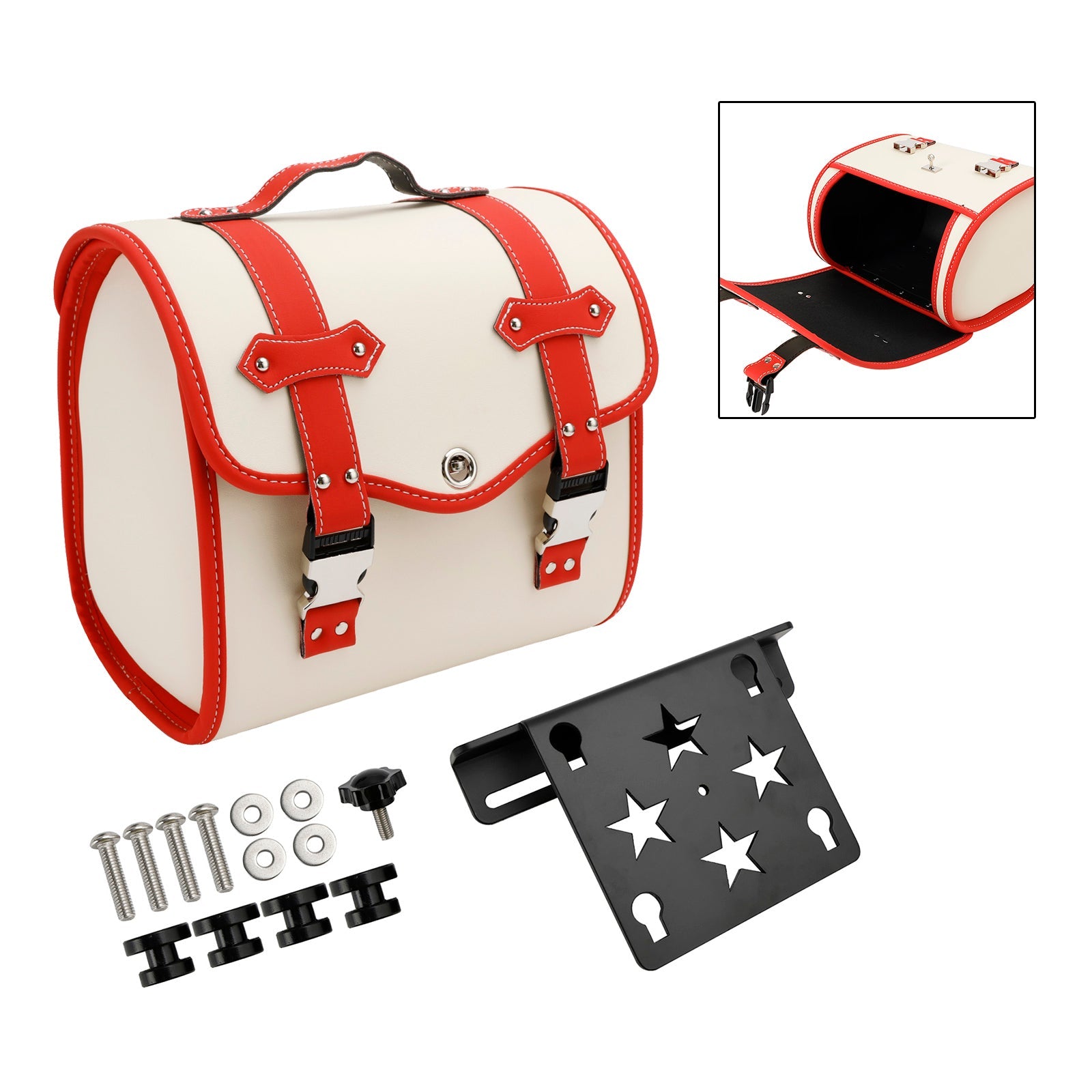 Set Of Quick Release Saddlebag W/ Bracket Luggage Storage White For Motorbike