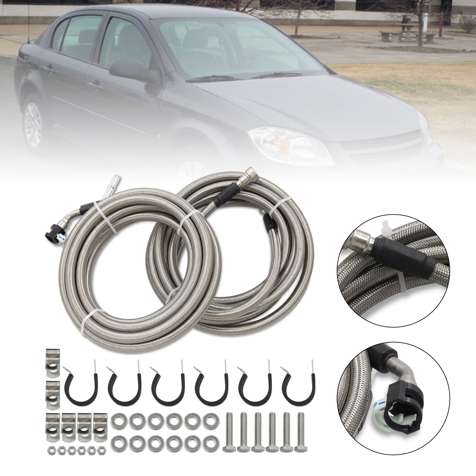 2006-2008 Chevy Cobalt, 2.4L l4 GAS, Stainless Steel Braided Fuel Line Kit Quick Fix QFF0015SS
