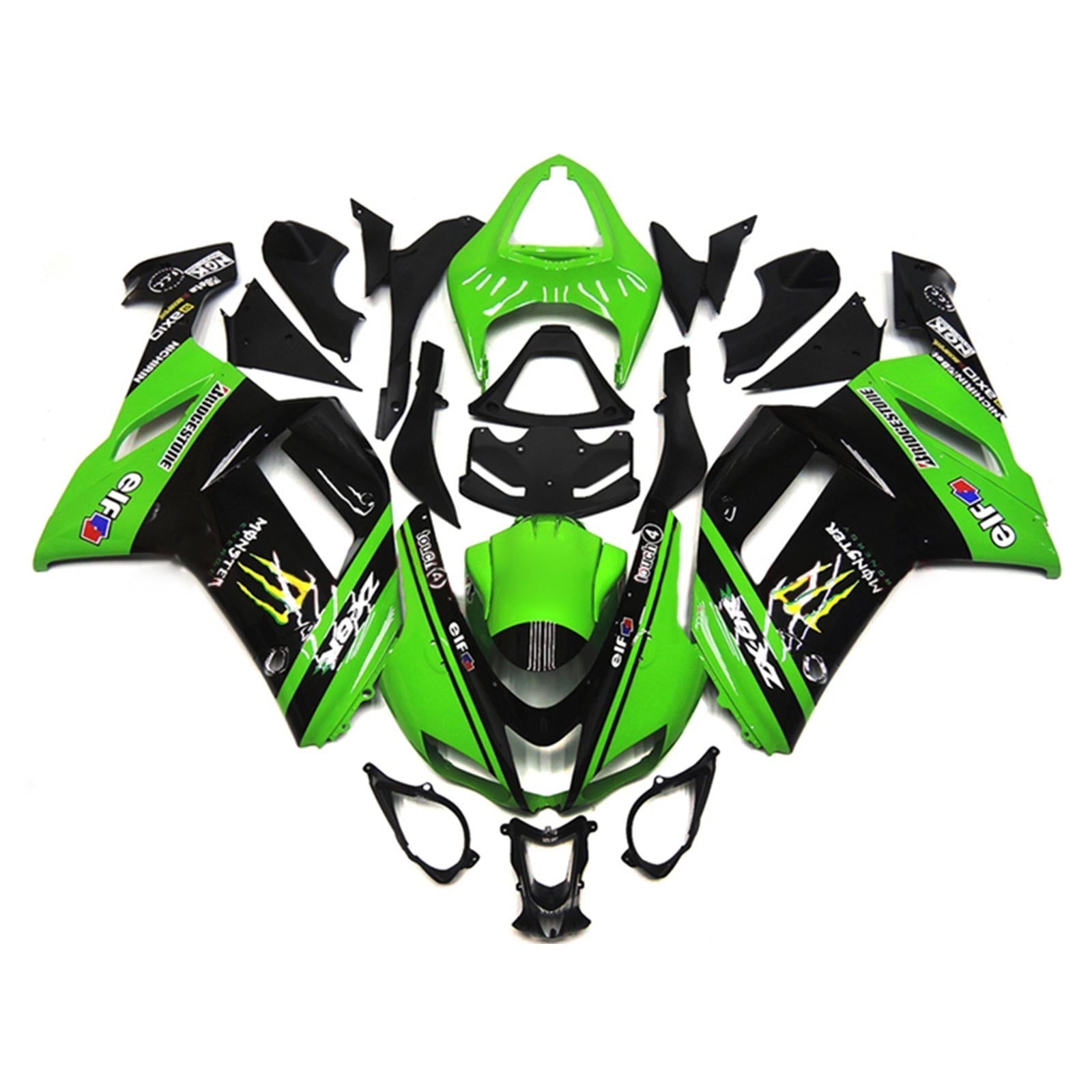 2007-2008 Kawasaki ZX6R 636 Fairing Kit Bodywork Plastic ABS