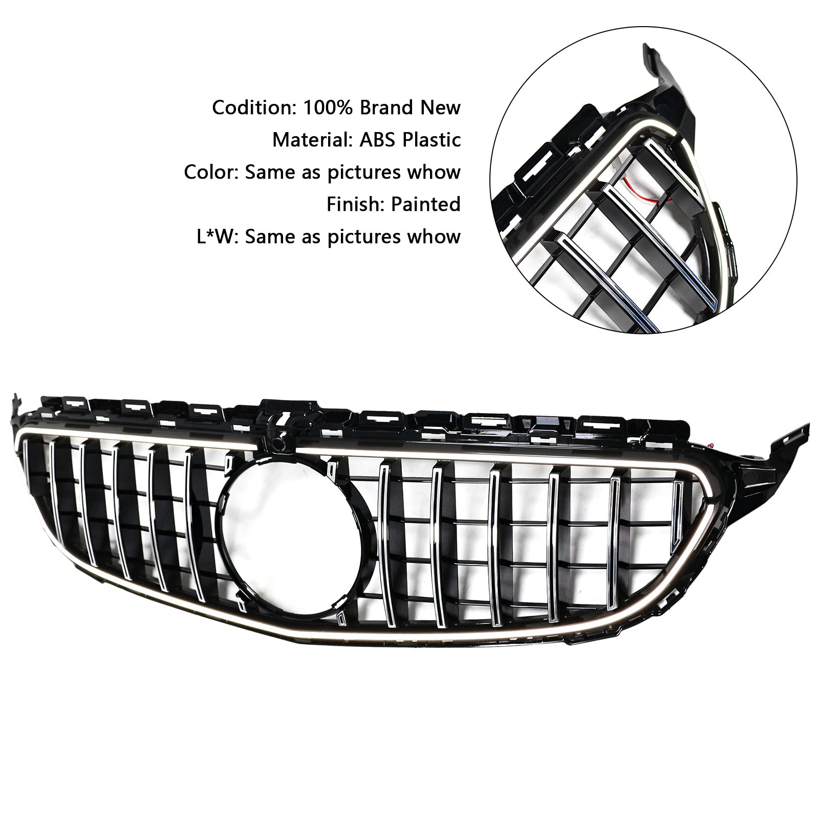 2015-2021 Mercedes W205 C250 C300 W/LED Chrome Front Bumper Grill Grille