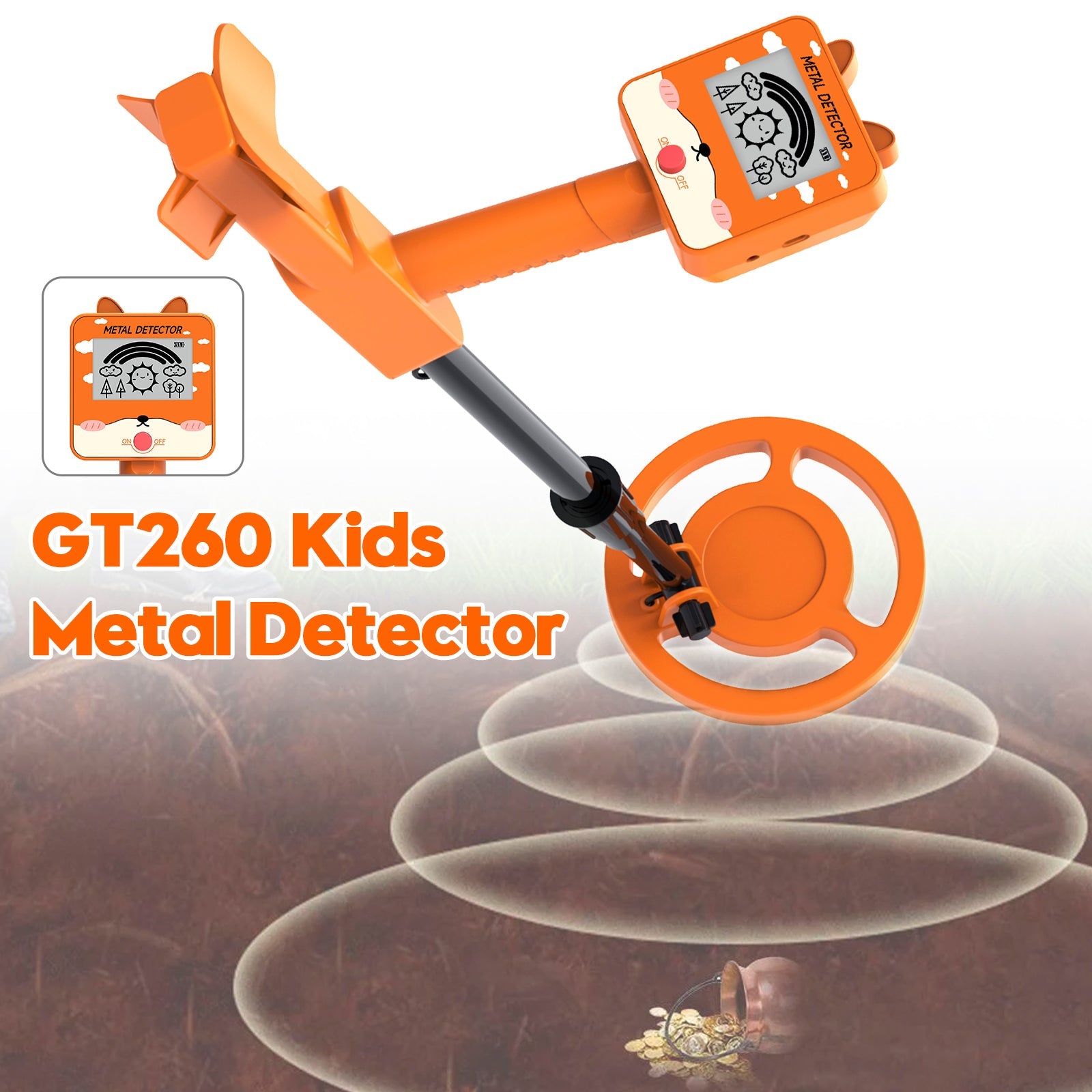 GT260 Kids Child Treasure Seeker Beginners Metal Detector Waterproof 6.3" Coil