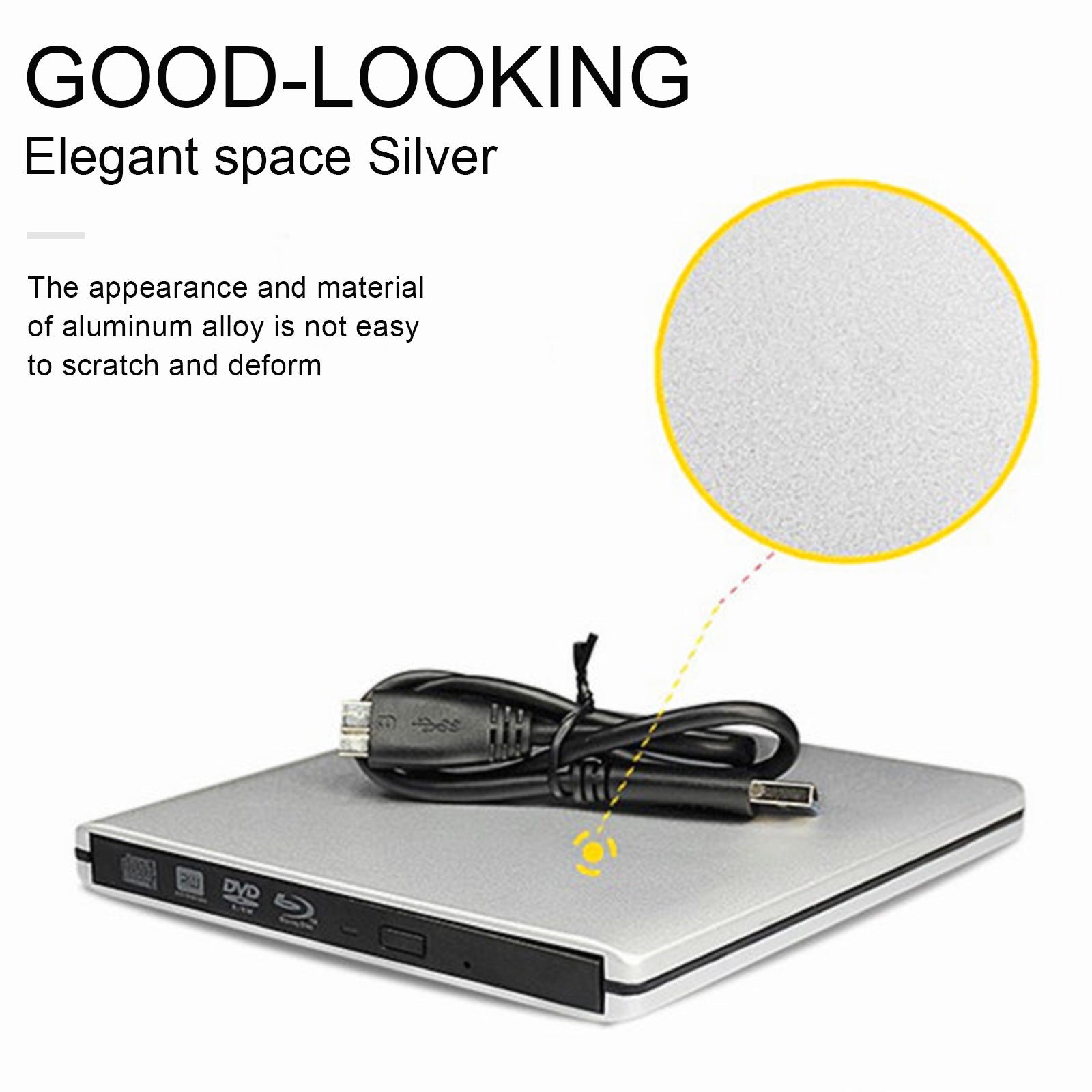 4K UHD Genuine Burner External USB 3.0 Super Slim DVD BD Recorder Drive Silver