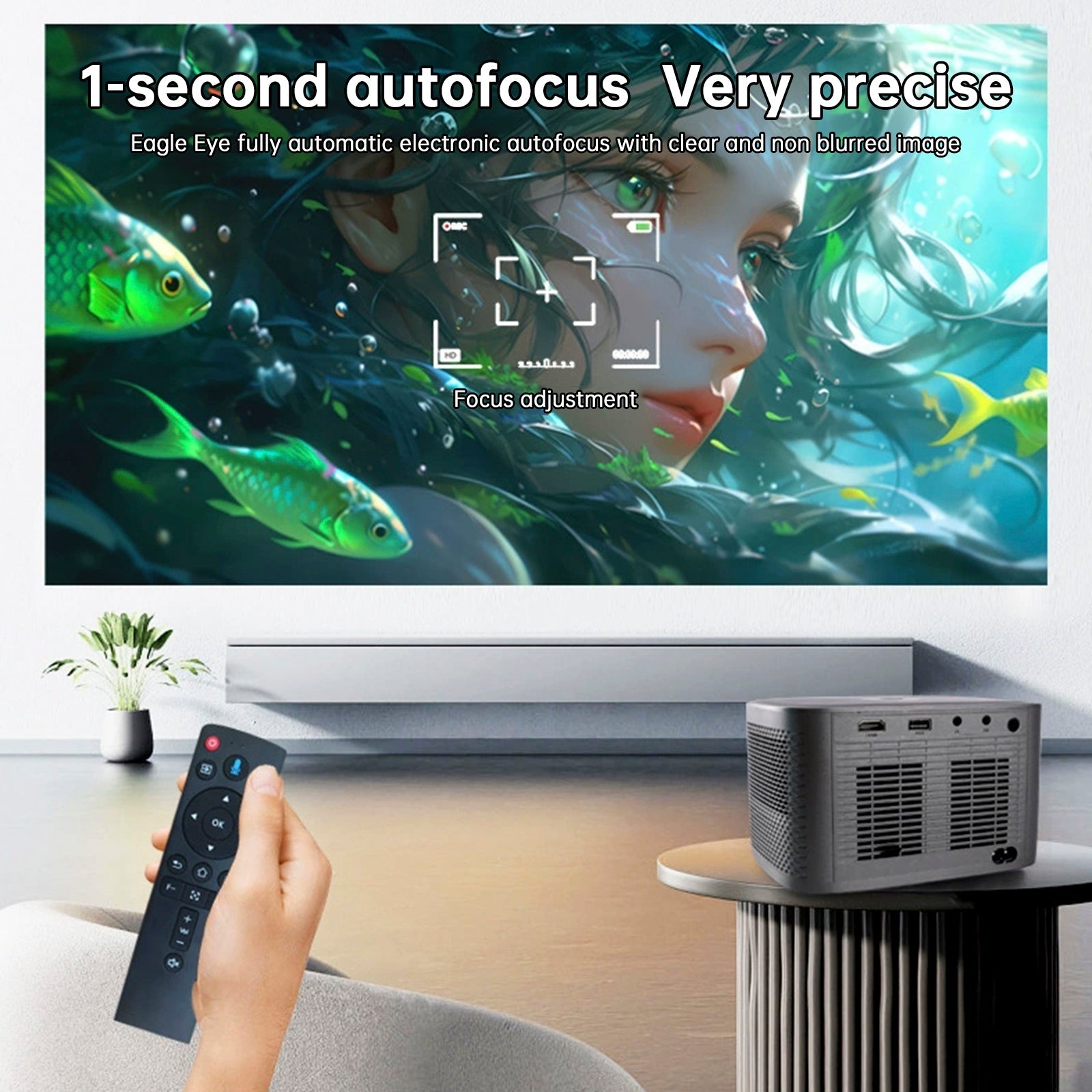 4K Projector Smart Android Home Projector Living Room Bedroom Smart Voice Electric Focus Dual Frequency High-Definition Projector EU