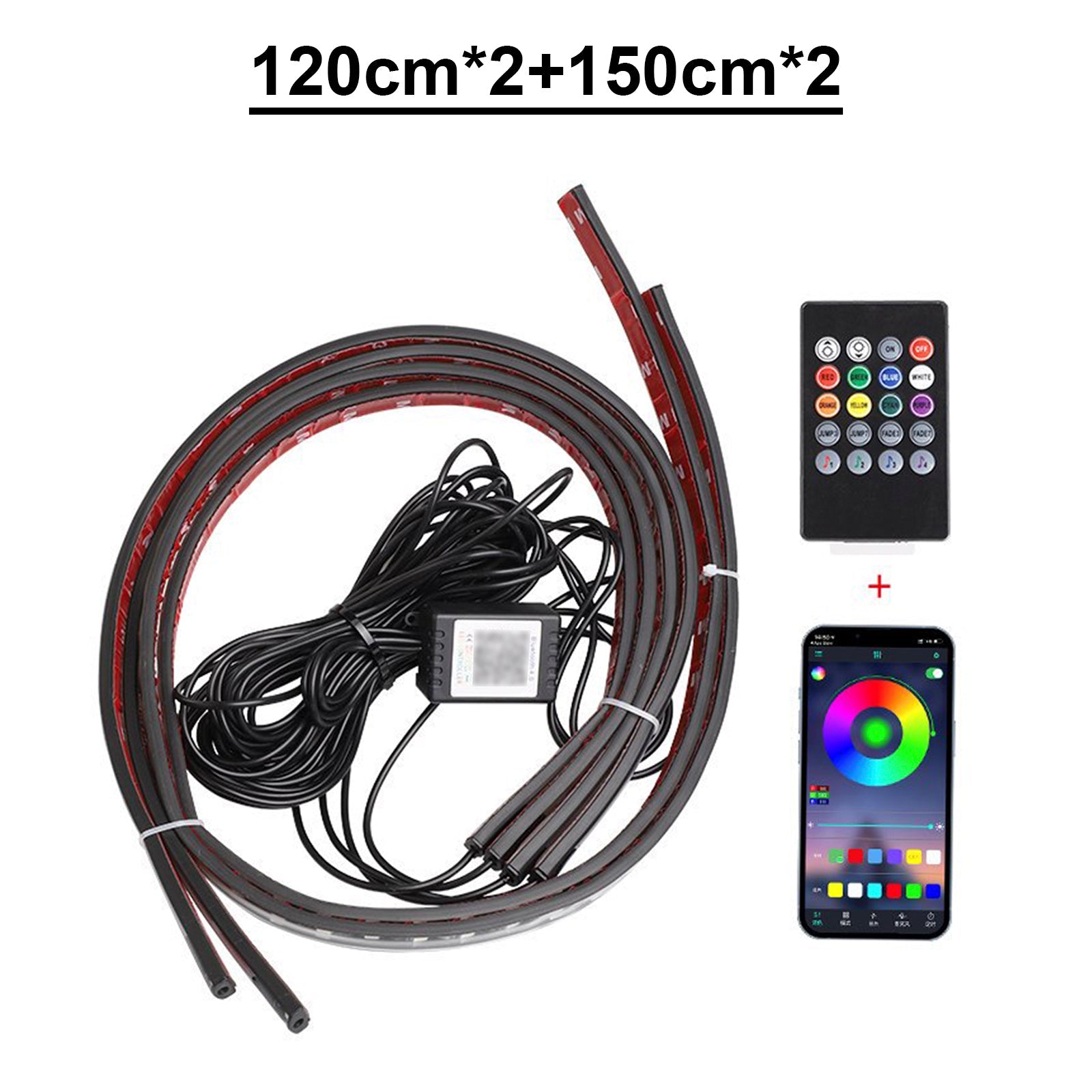 4Pcs LED Chassis Light Modified With Fantasy Ambient Light APP+Remote Control 120*2+150*2 cm