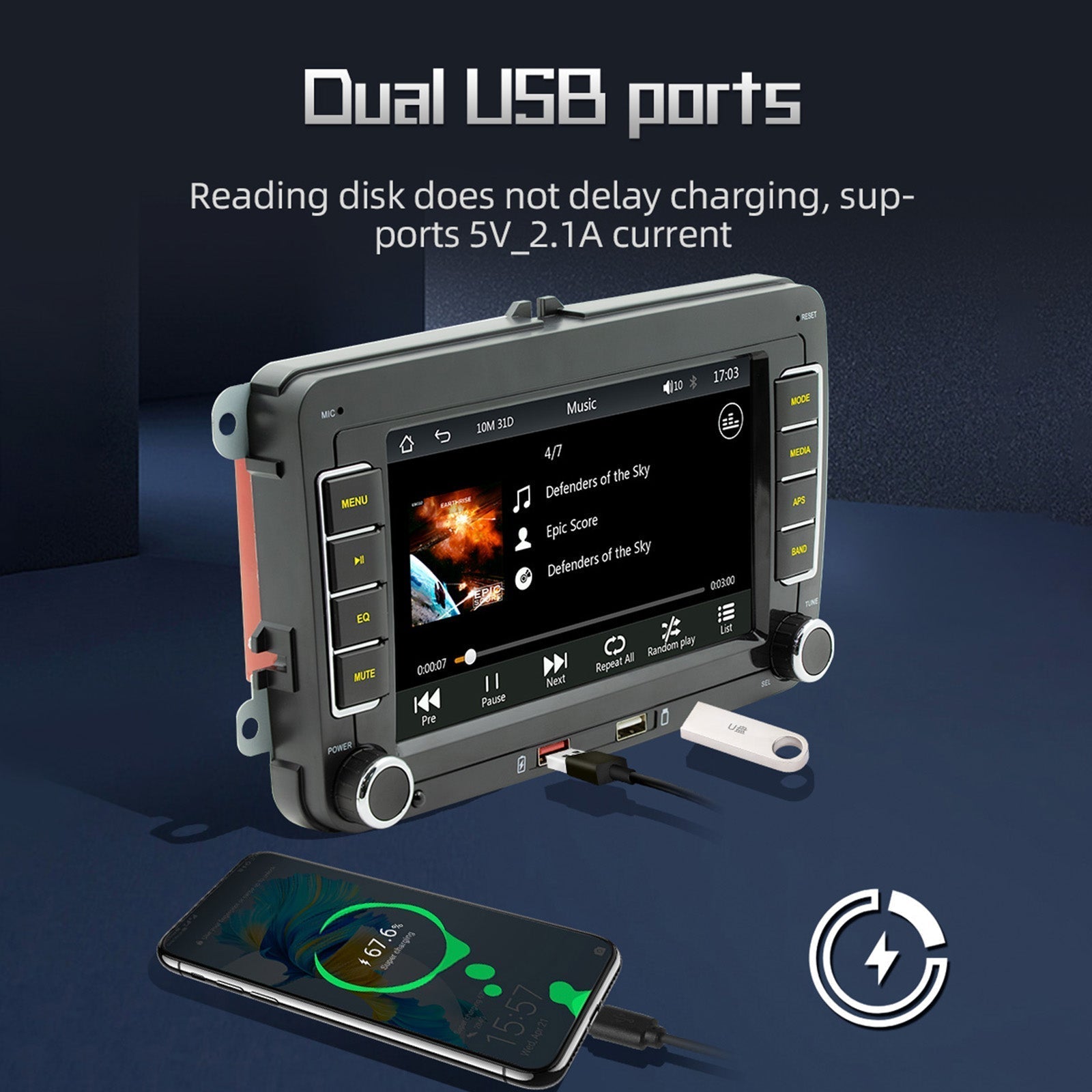7" Volkswagen Car Bluetooth Radio MP5 Car Player Wireless Carplay + 4 LED Camera