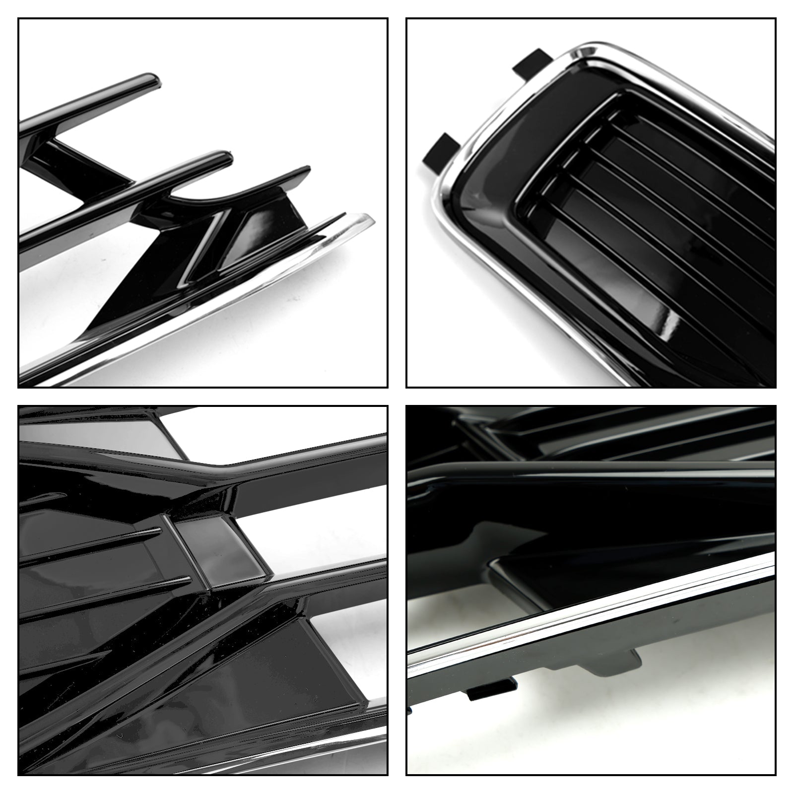 2014-2018 Audi A6 C7 2PCS Front Bumper Foglight Cover Grill Black Chrome