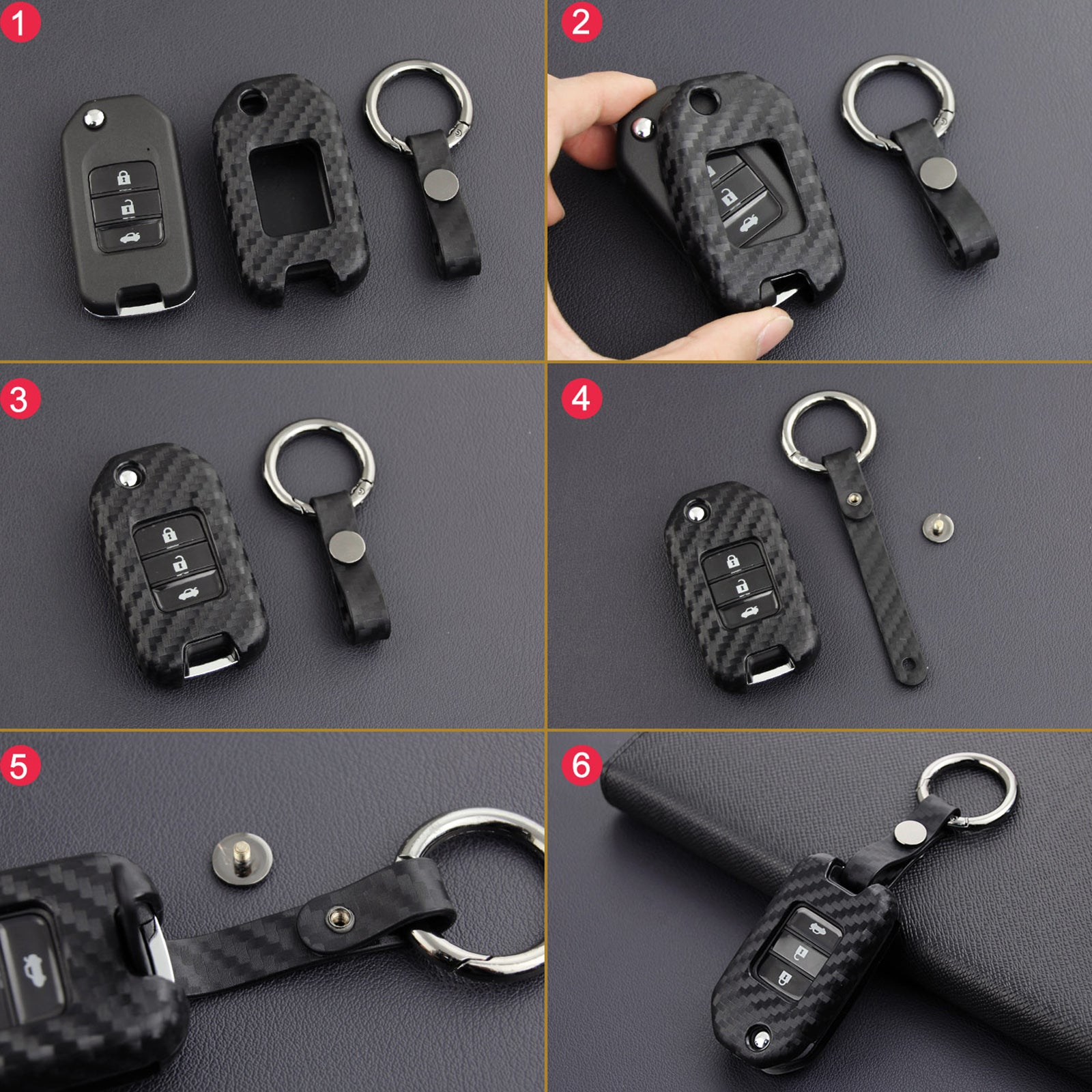 Leather Silicone Car Key Case Cover With Buckle For Honda Accord