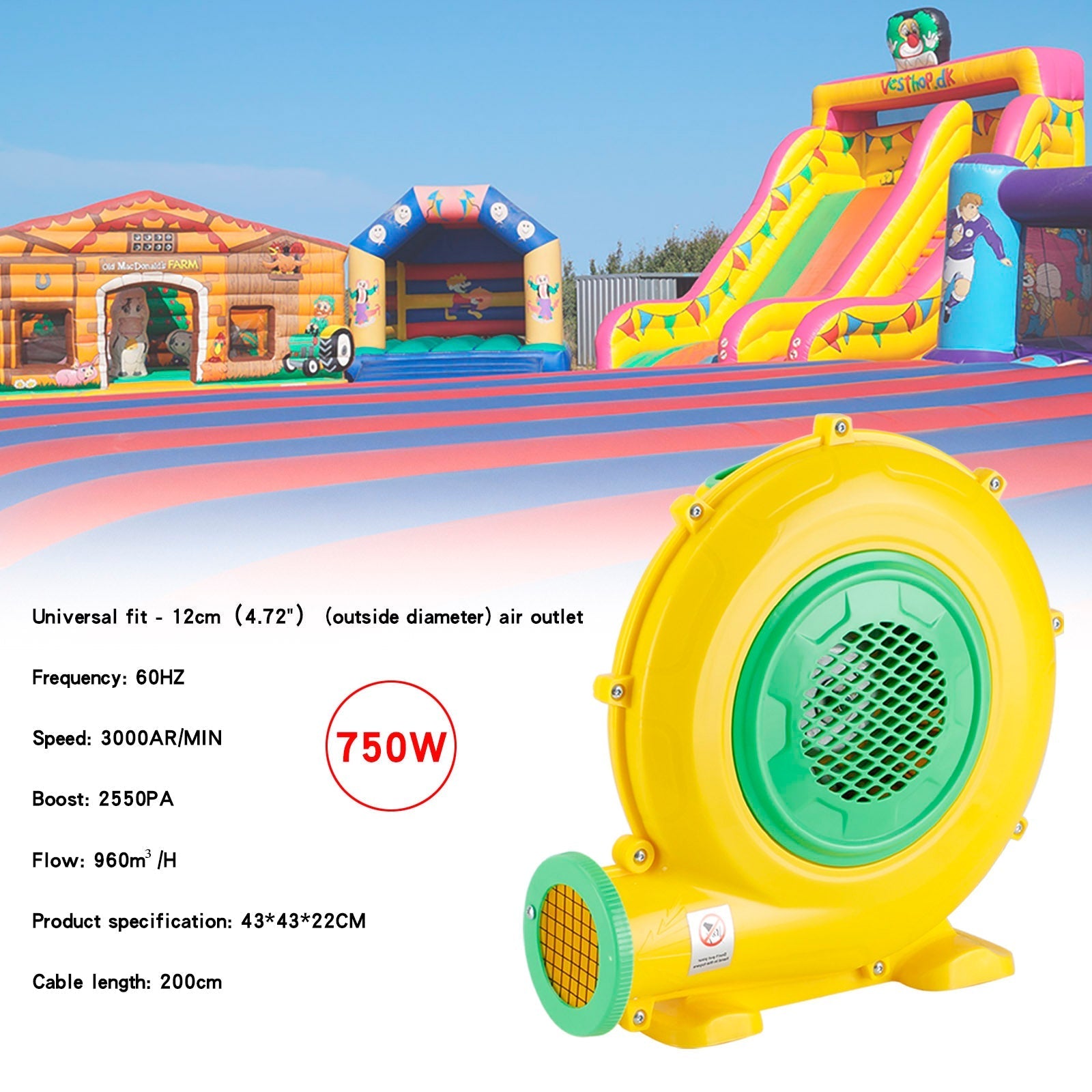 750W Water slide Air Pump Inflatable Bounce House Blower Fan Inflatable castle