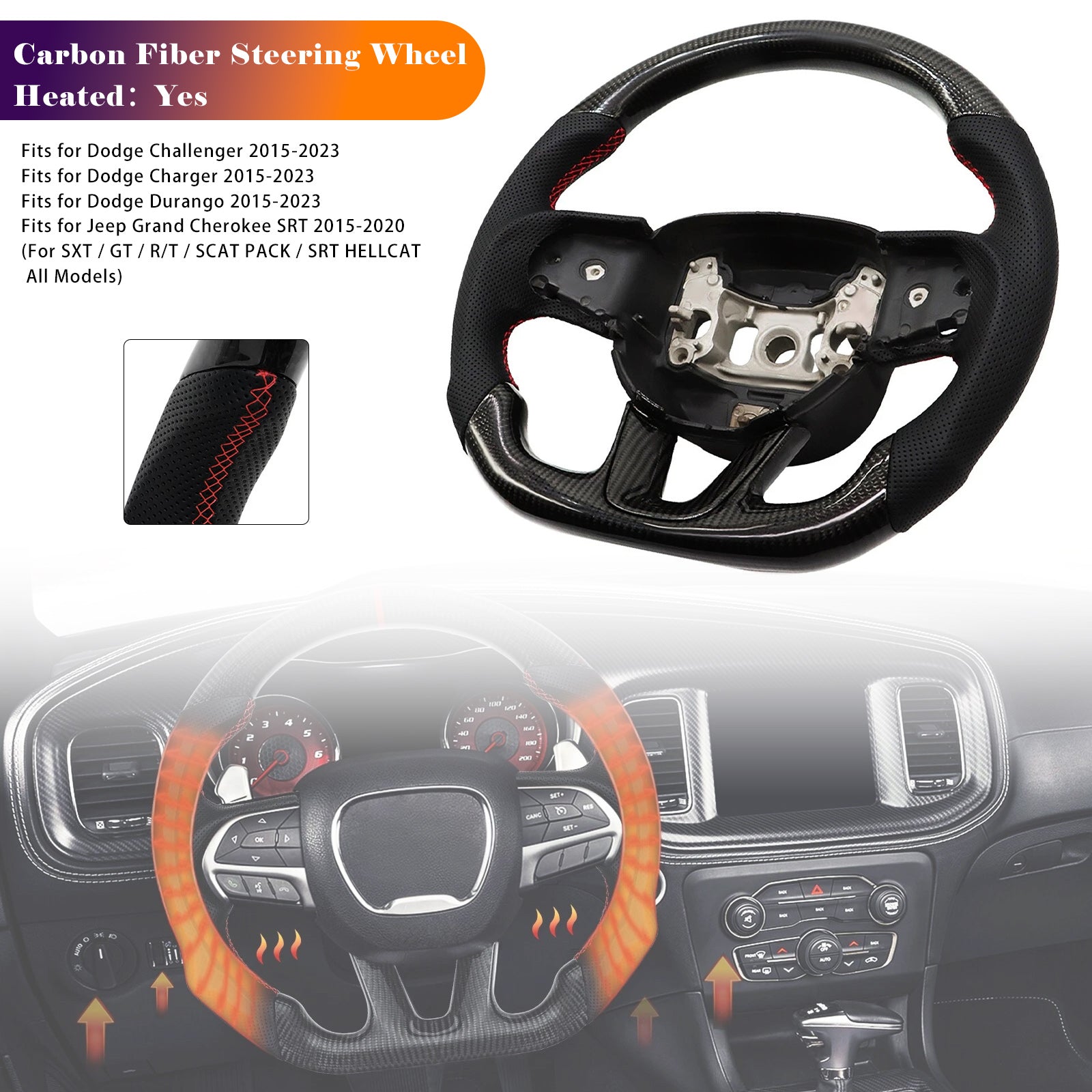 2015-2023 Dodge Charger Carbon Fiber Heated Steering Wheel