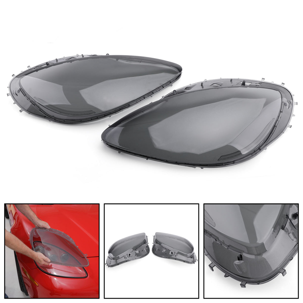 2005-2013 C6 Corvette Headlight Replacement Lens Driver Passenger L+R PAIR Smoke Generic