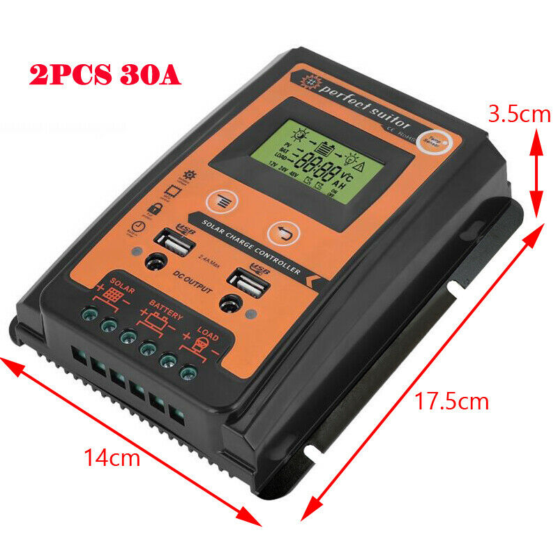 2PCS 30A 12/24V Solar Charger Controller Panel Battery Regulator