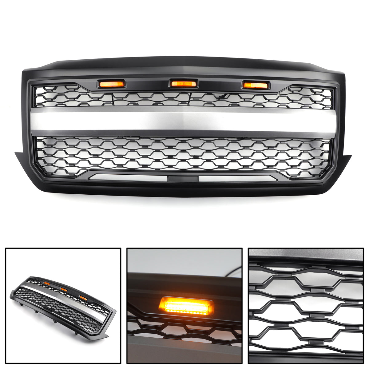 Front Honeycomb Bumper Grille Grill Fit Chevy Silverado 1500 2016-2018