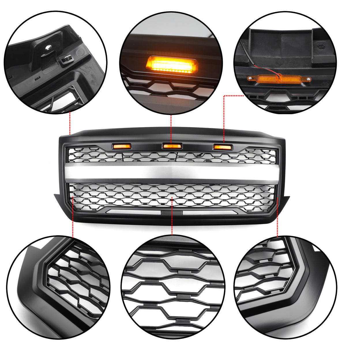 Front Honeycomb Bumper Grille Grill Fit Chevy Silverado 1500 2016-2018