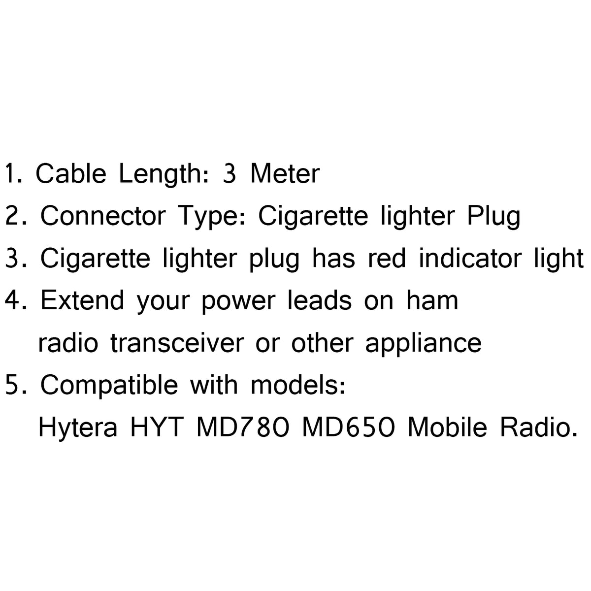 5Pcs 12V DC Power Cable Cord For Hytera HYT MD780 MD650 Radio 3m Mobile Radio