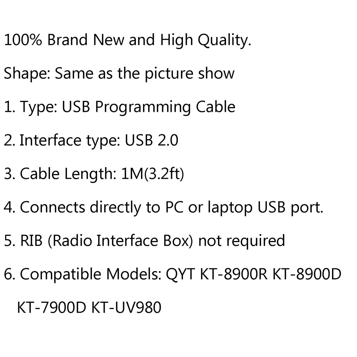 4Pcs USB Programming Cable For QYT KT-8900 KT-7900D KT-UV980 Walkie Talkie Radio