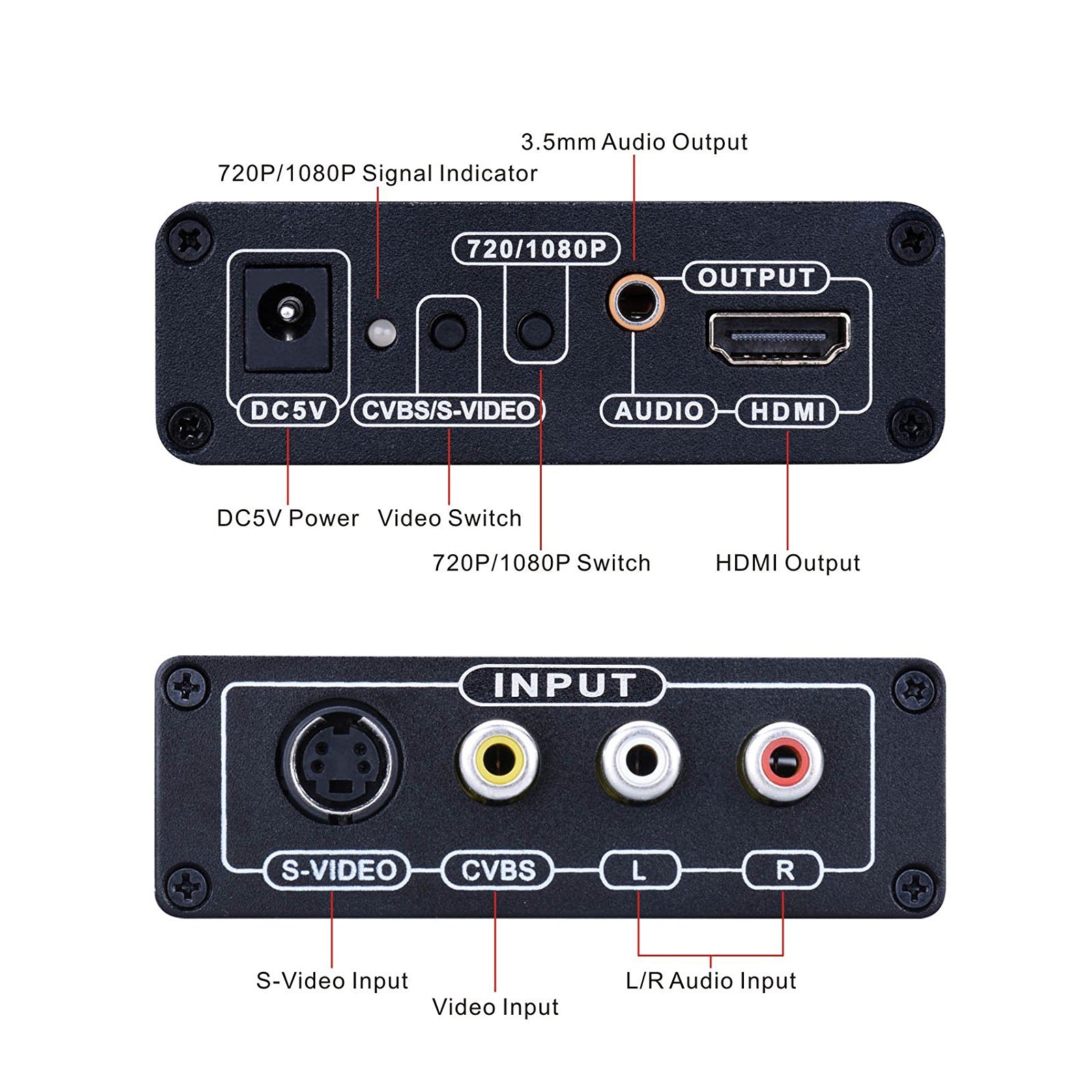 3 RCA AV+S-Video CVBS Composite R/L Audio to HDMI 1080P Converter