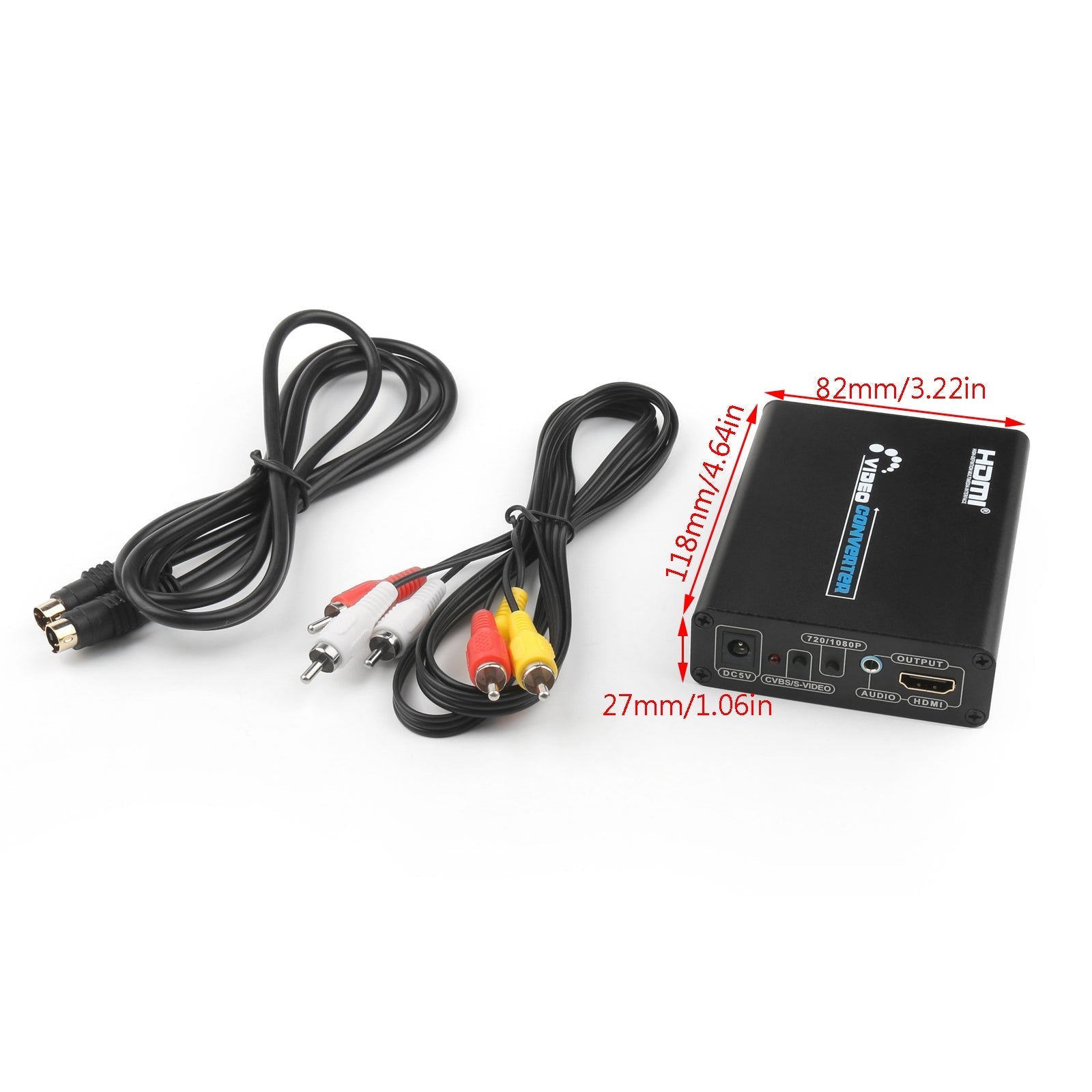 3 RCA AV+S-Video CVBS Composite R/L Audio to HDMI 1080P Converter