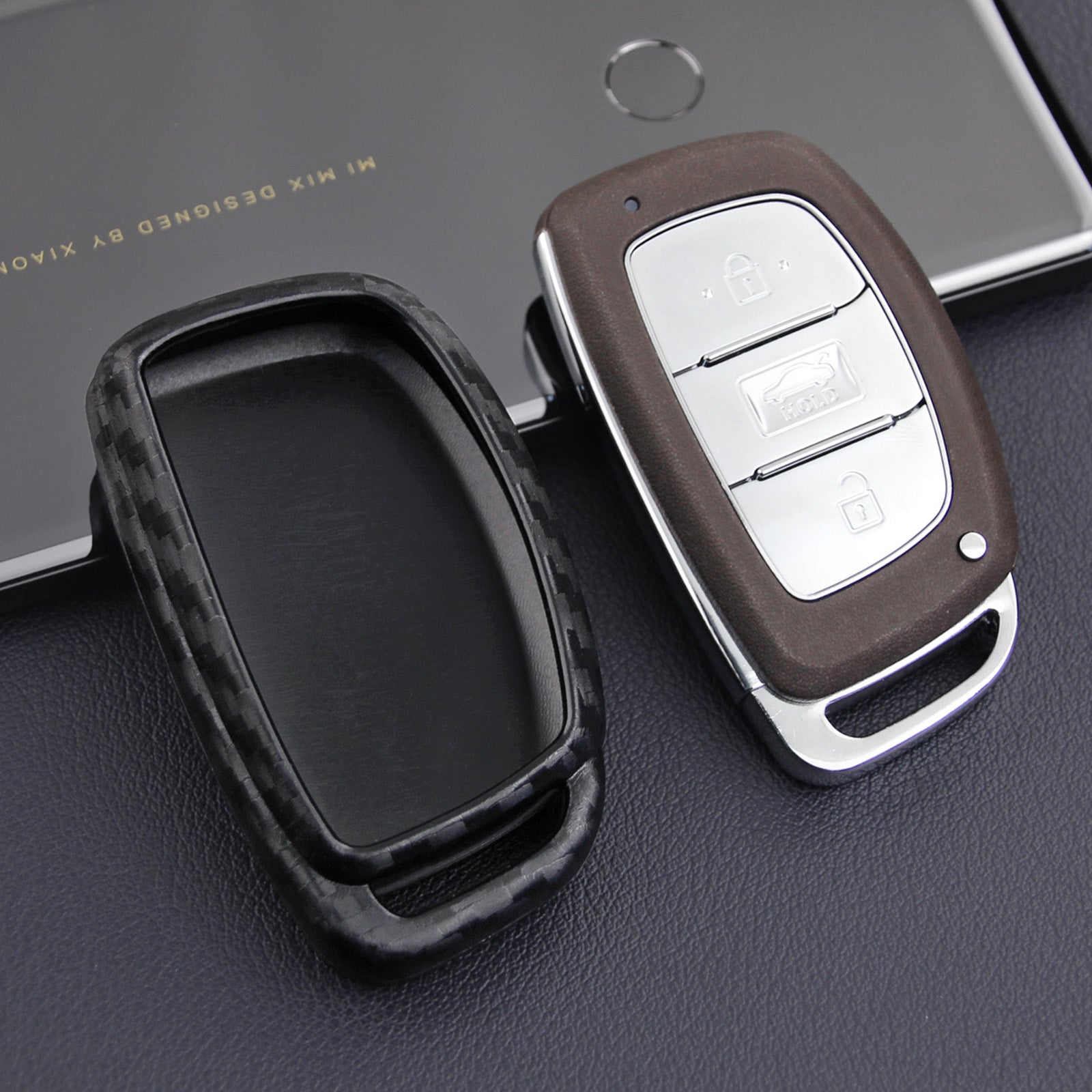 Leather Silicone Car Key Case Cover With Buckle For Hyundai