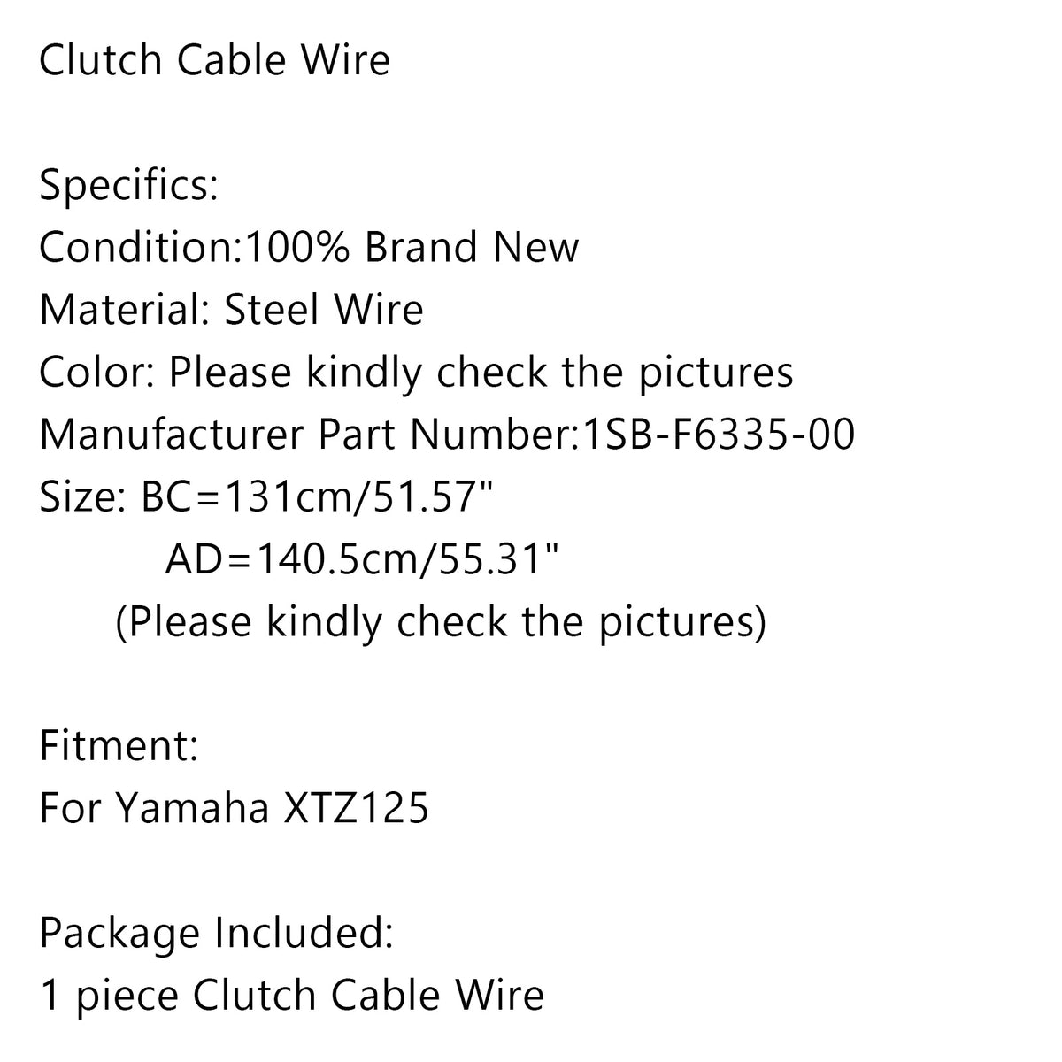 Motorcycle Clutch Cable Wire Line Replacement 1SB-F6335-00 for Yamaha XTZ125
