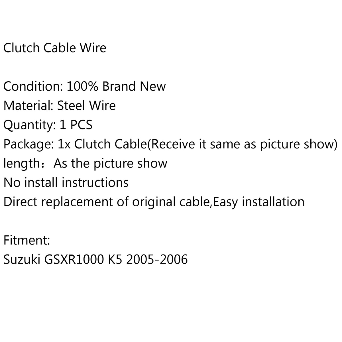 Wire Steel Clutch Cable Replacement For Suzuki GSXR1000 K5 2005-2006