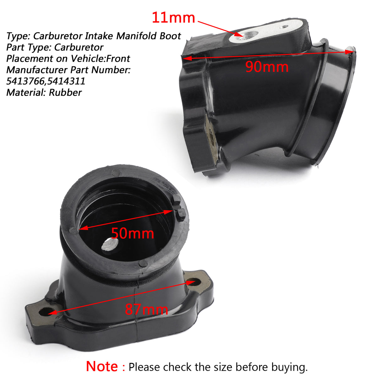 Rubber Intake Carburetor Boots 5414311 For Polaris RZR Ranger 800 HD