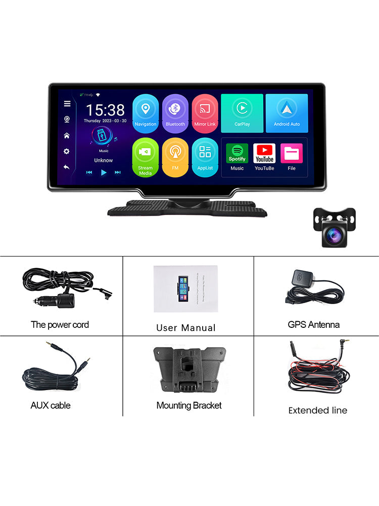 10.77" Portable Bluetooth Car Navigation Wireless Carplay HD Large Touch Screen