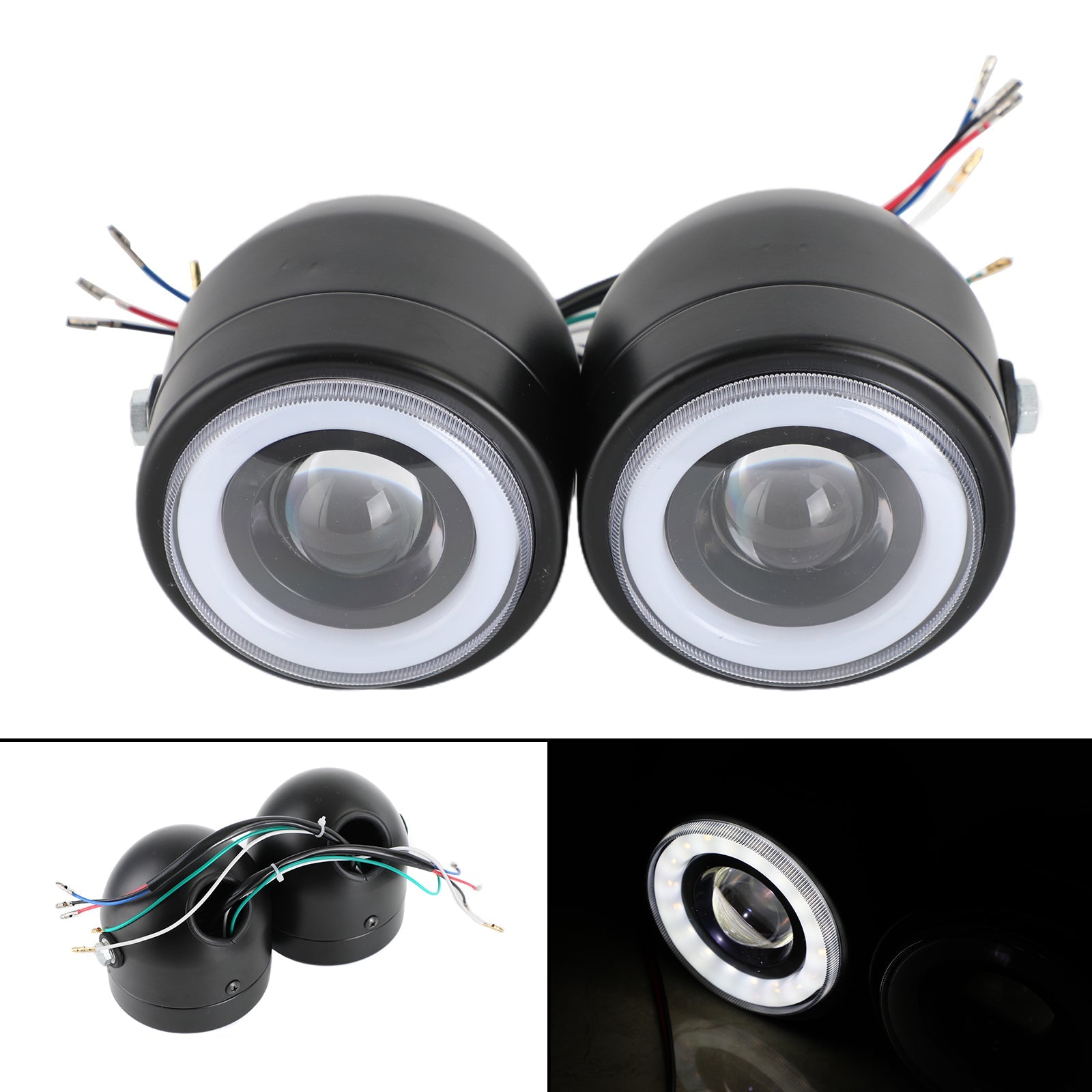 1986-2013 HarleySoftail Black Twin Headlight Motorcycle Double Dual Lamp Street Fighter Universal Generic