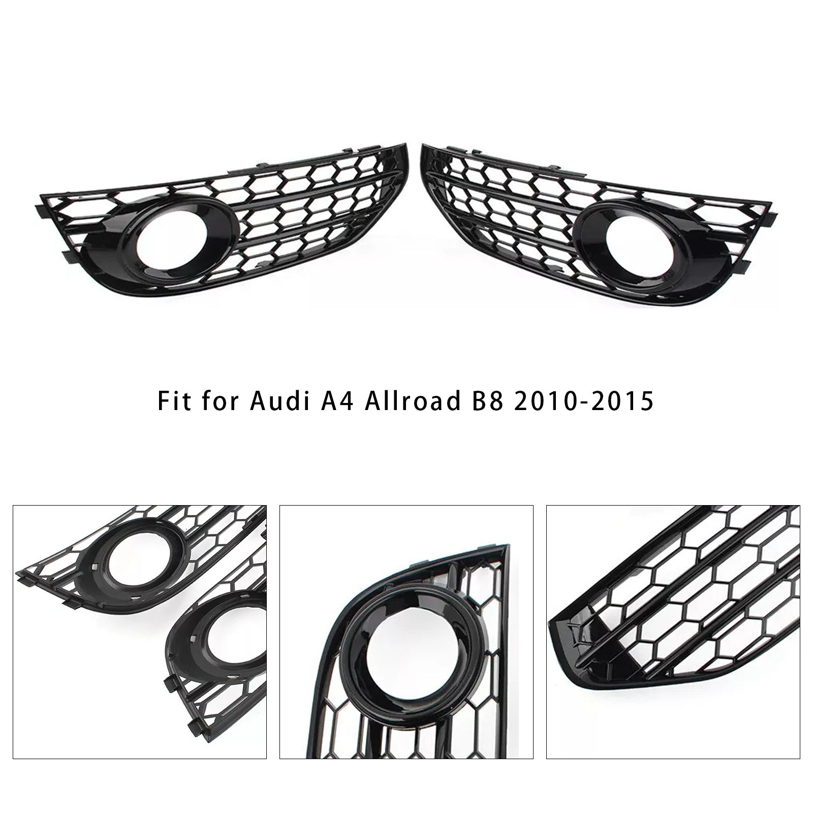 2010-2015 Audi A4 Allroad B8 Front Bumper Honeycomb Fog Grille Cover Black