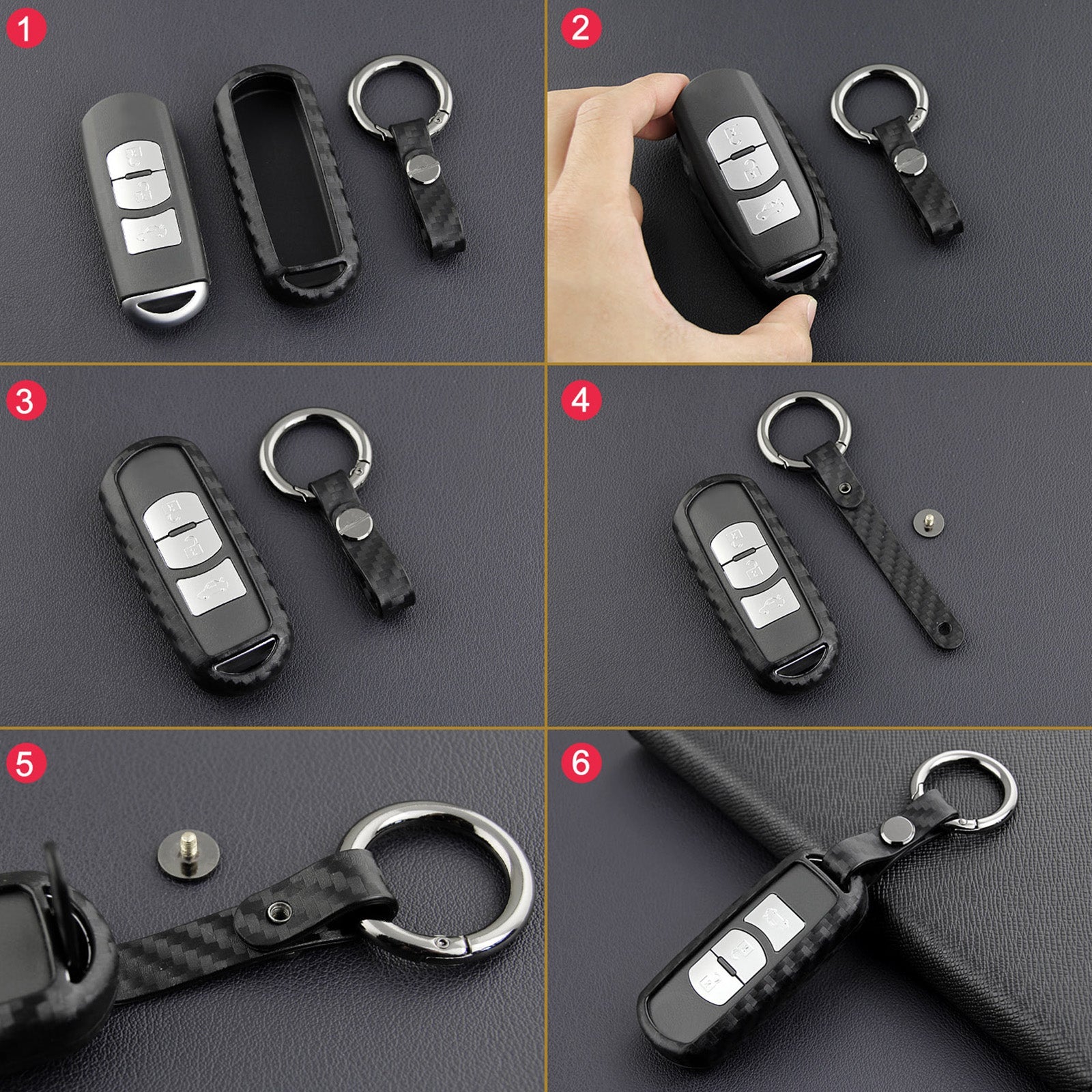 Leather Silicone Car Key Case Cover With Buckle For Mazda