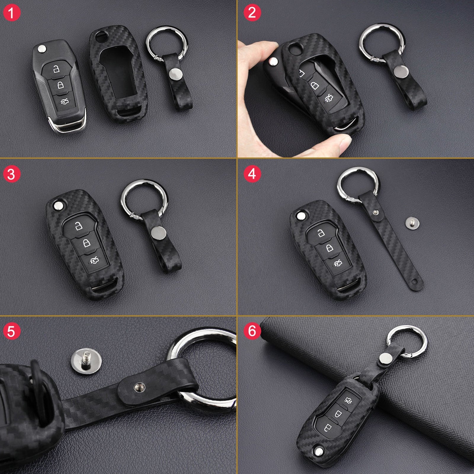 Leather Silicone Car Key Case Cover With Buckle For Ford