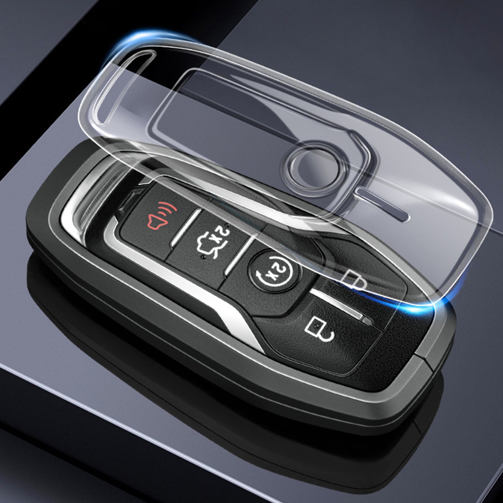 Aluminum Alloy TPU Black Car Key Case Cover With Buckle For Ford