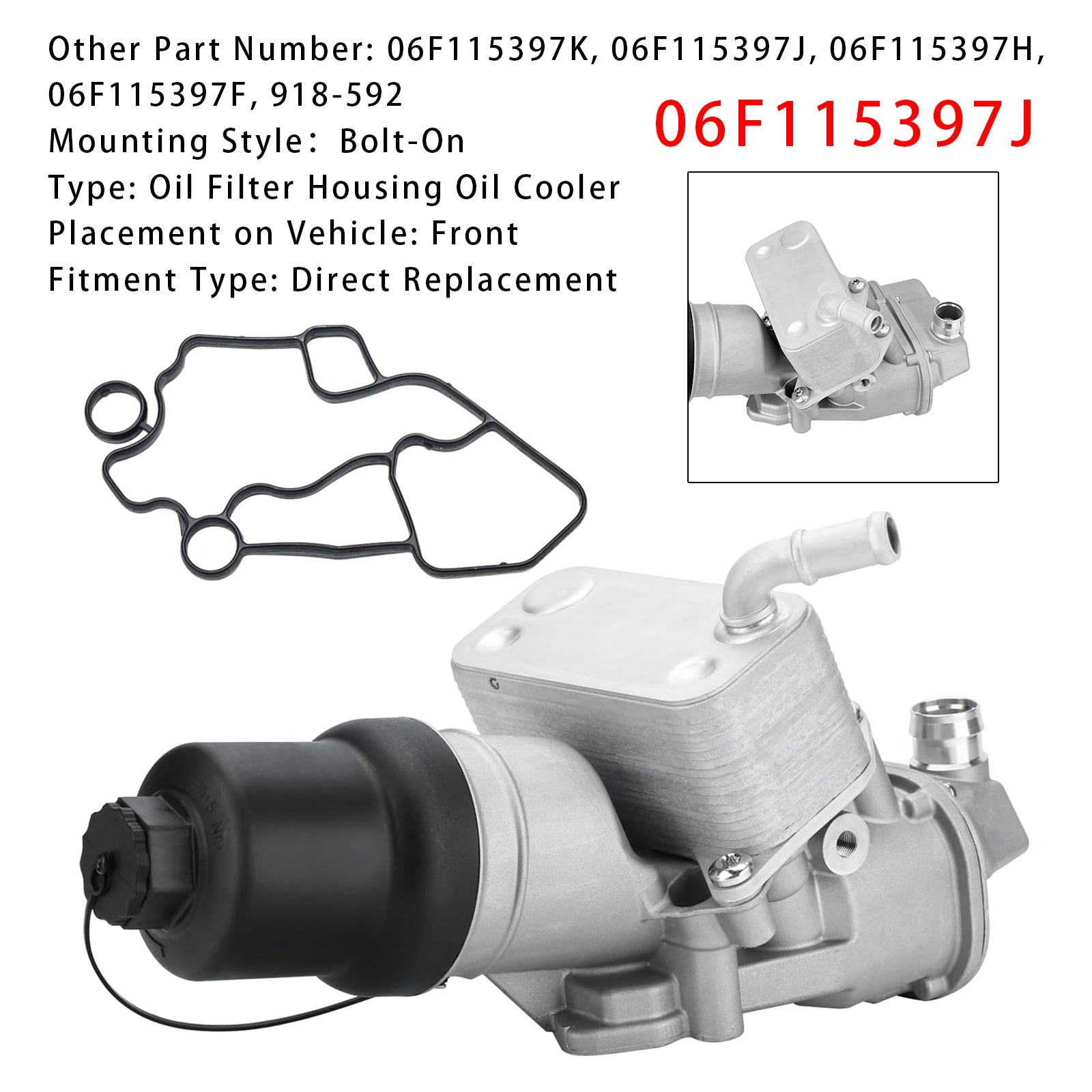 2006-2008 Passat 2.0L Engine Oil Cooler Oil Filter Assembly 06F115397J 06F115397H 918-592