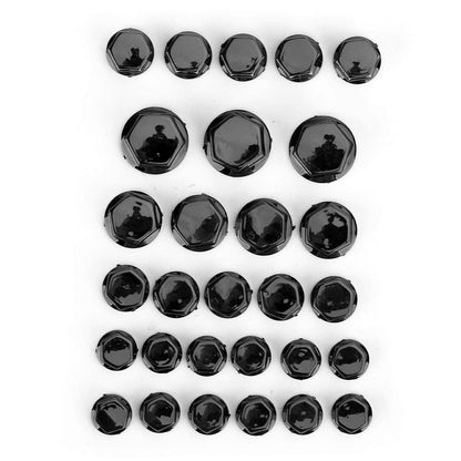 Set 30 Black Motor Engine Water Pump Body Screw Nut Bolts Caps Covers 5 sizes