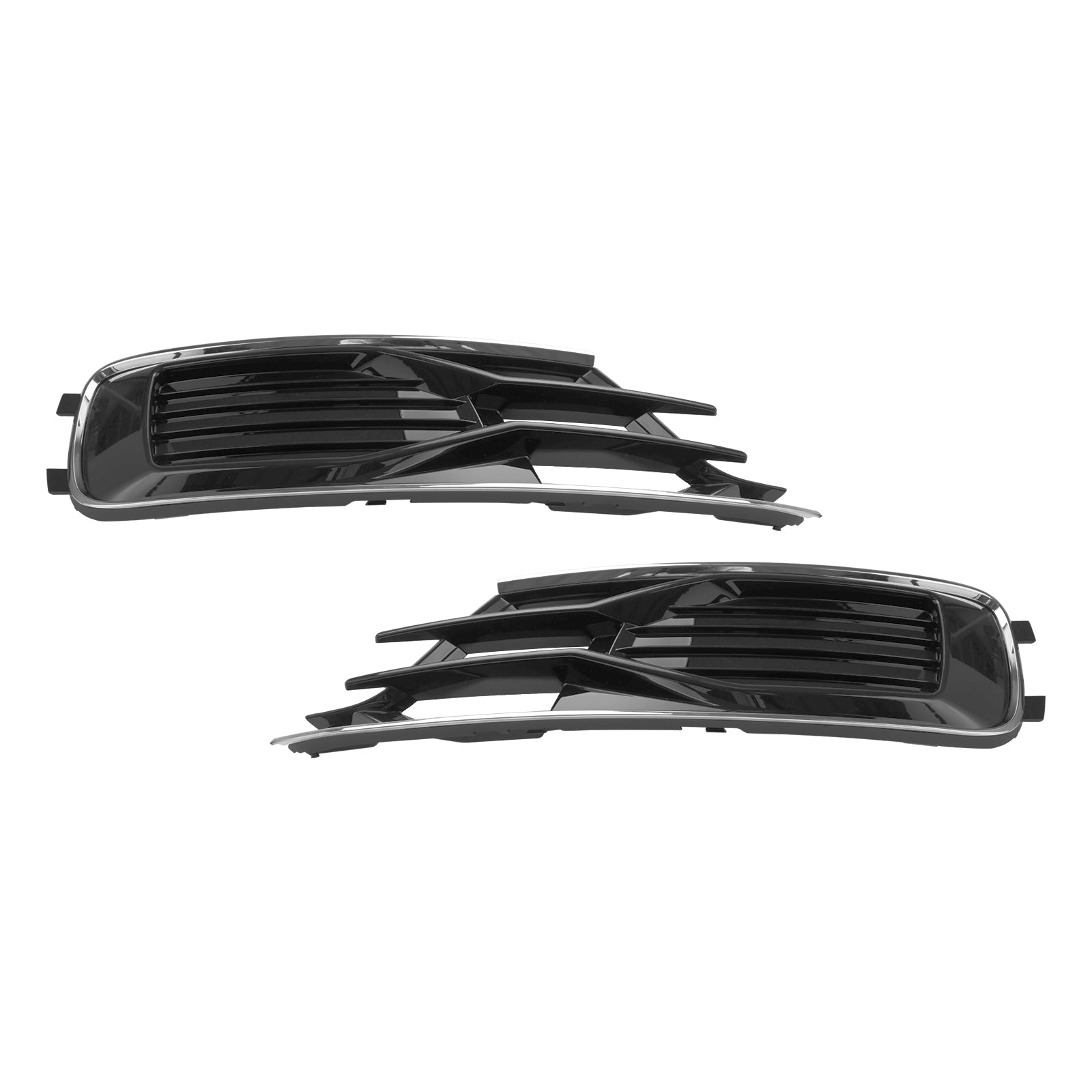 2014-2018 Audi A6 C7 2PCS Front Bumper Foglight Cover Grill Black Chrome