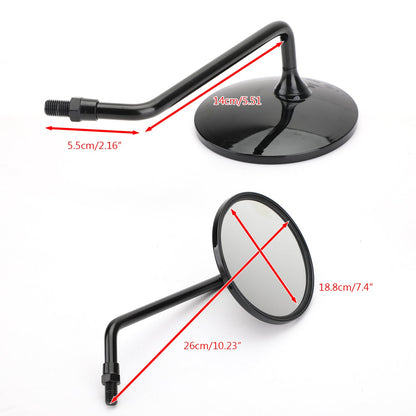 Black Round Adjustable Motorcycle Rearview Mirrors Pair 10mm Scooter Motorbike Generic