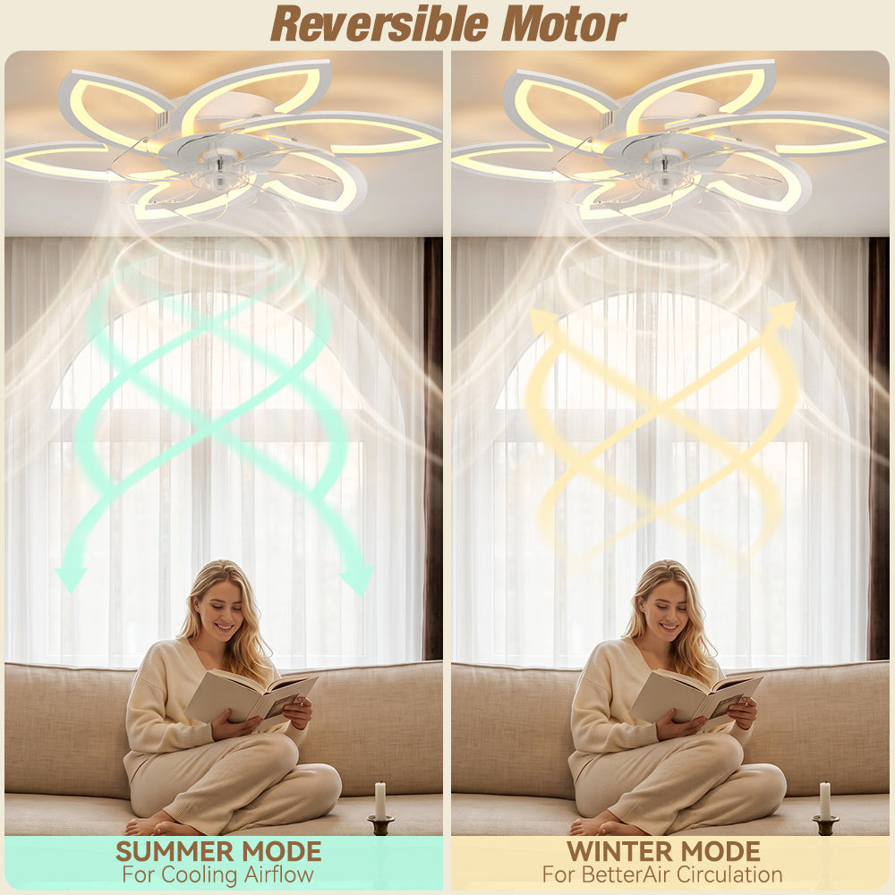 6-Speed Dimmable Quiet for Bedroom LED Ceiling Fan with Light App Control&Remote