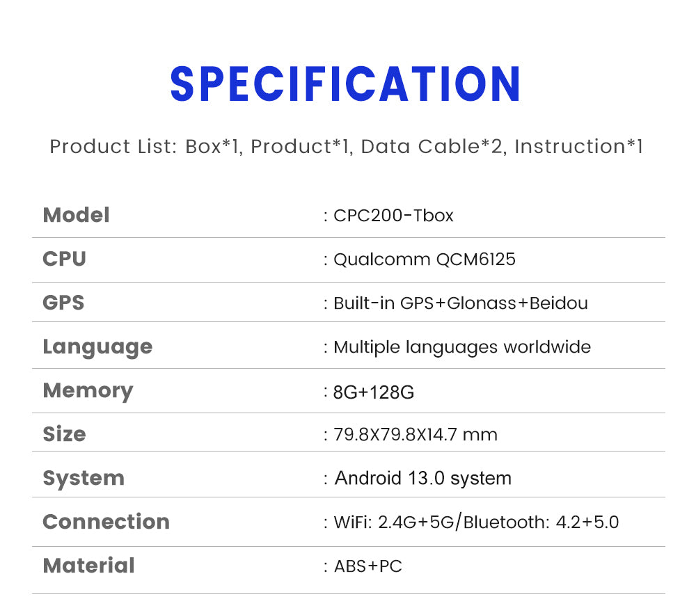 Carlinkit Carplay AI Box Plus Android 13 8+128GB Wireless Auto Bluetooth Adapter