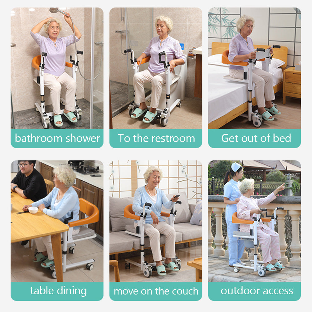 Lift For Elderly Patient Transfer Wheelchair W/180° Split Seat and Bedpan