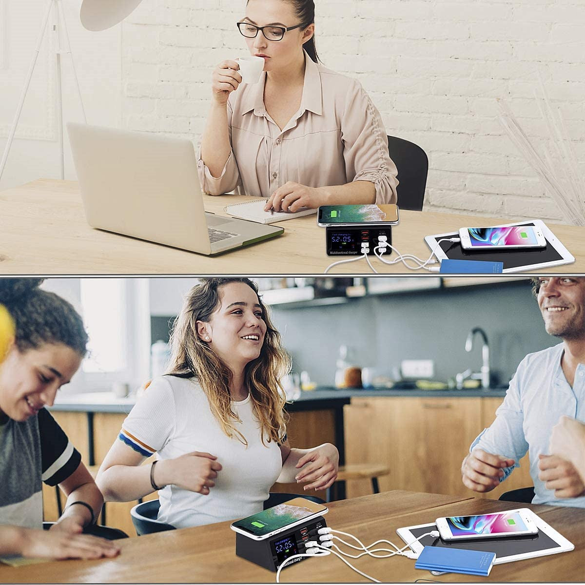 100W 8 Ports USB QC 3.0 Fast PD Quick Adapter Wireless Charging Station UK Plug