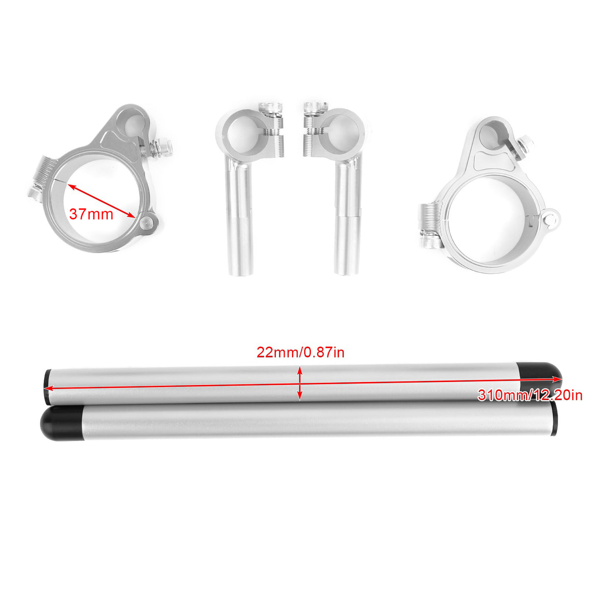 Motorcycle Universal CNC Clip Ons Fork Tube Handle Bars handlebars 37mm Silver