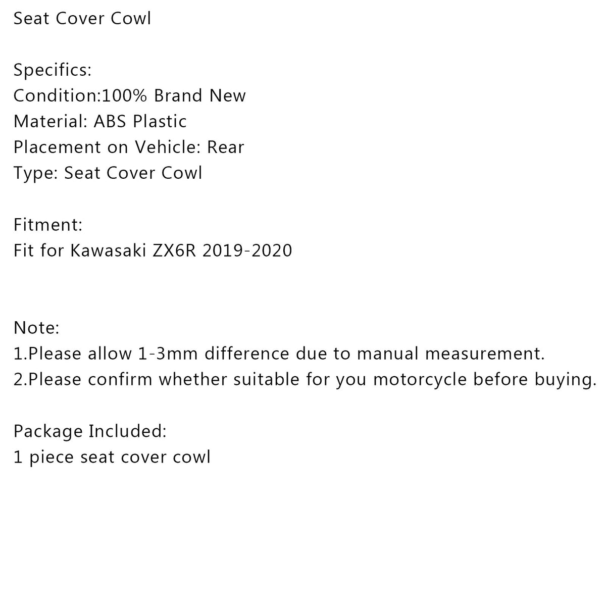 Motorcycle Rear Seat Fairing Cover Cowl Fit for Kawasaki ZX6R 2019-2024