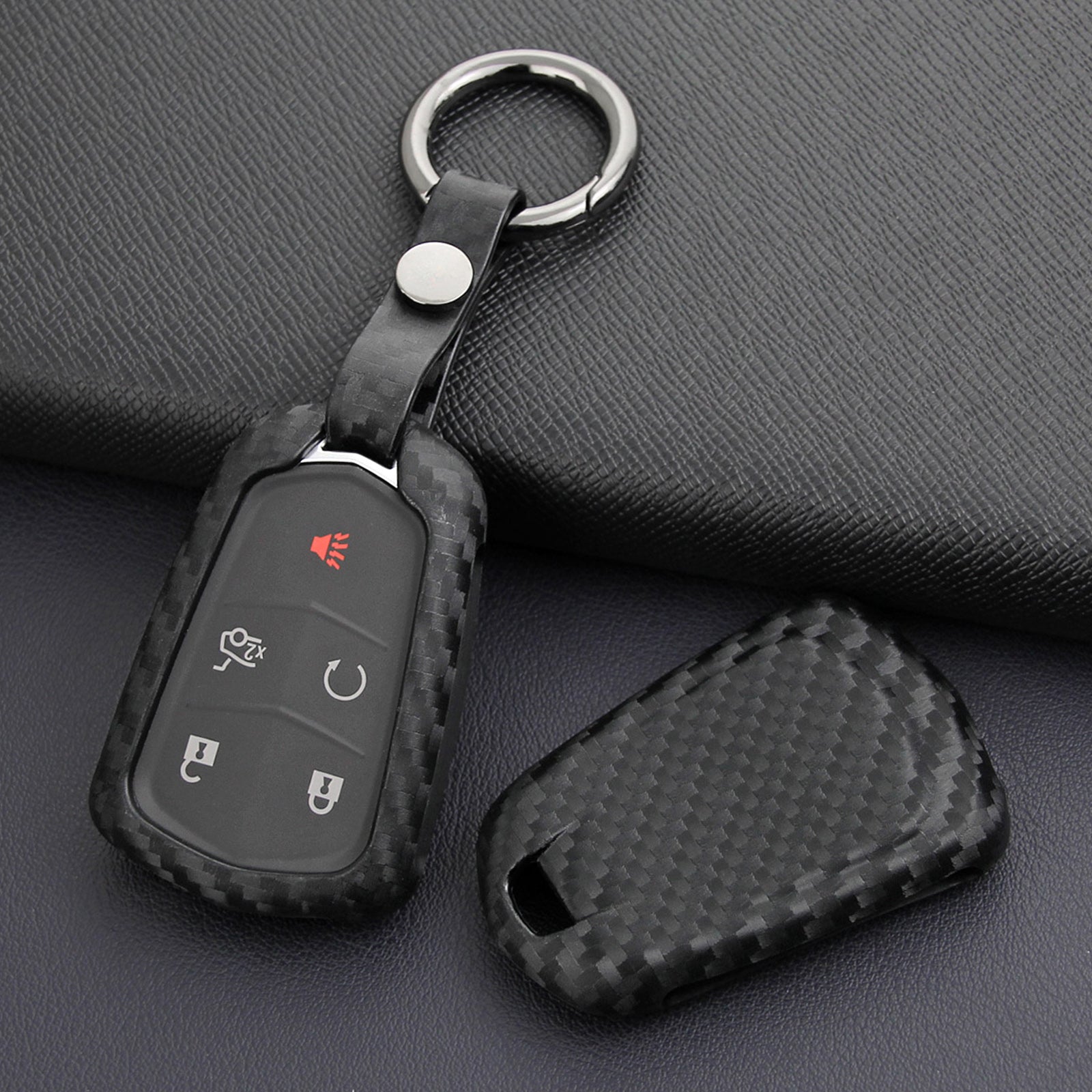 Leather Silicone Car Key Case Cover With Buckle For Cadillac