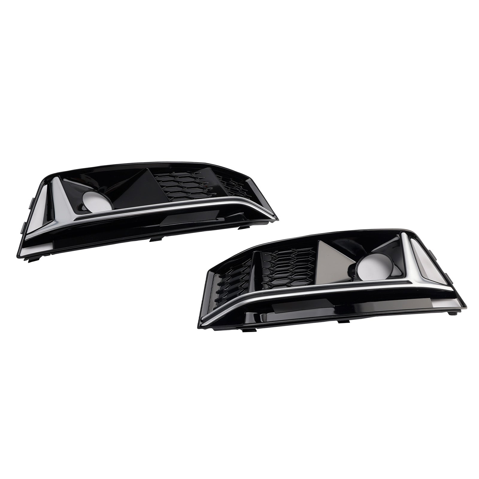 2016-2019 Audi A4 B9 S4 2PCS Black Chrome Front Bumper Foglight Grille Grill