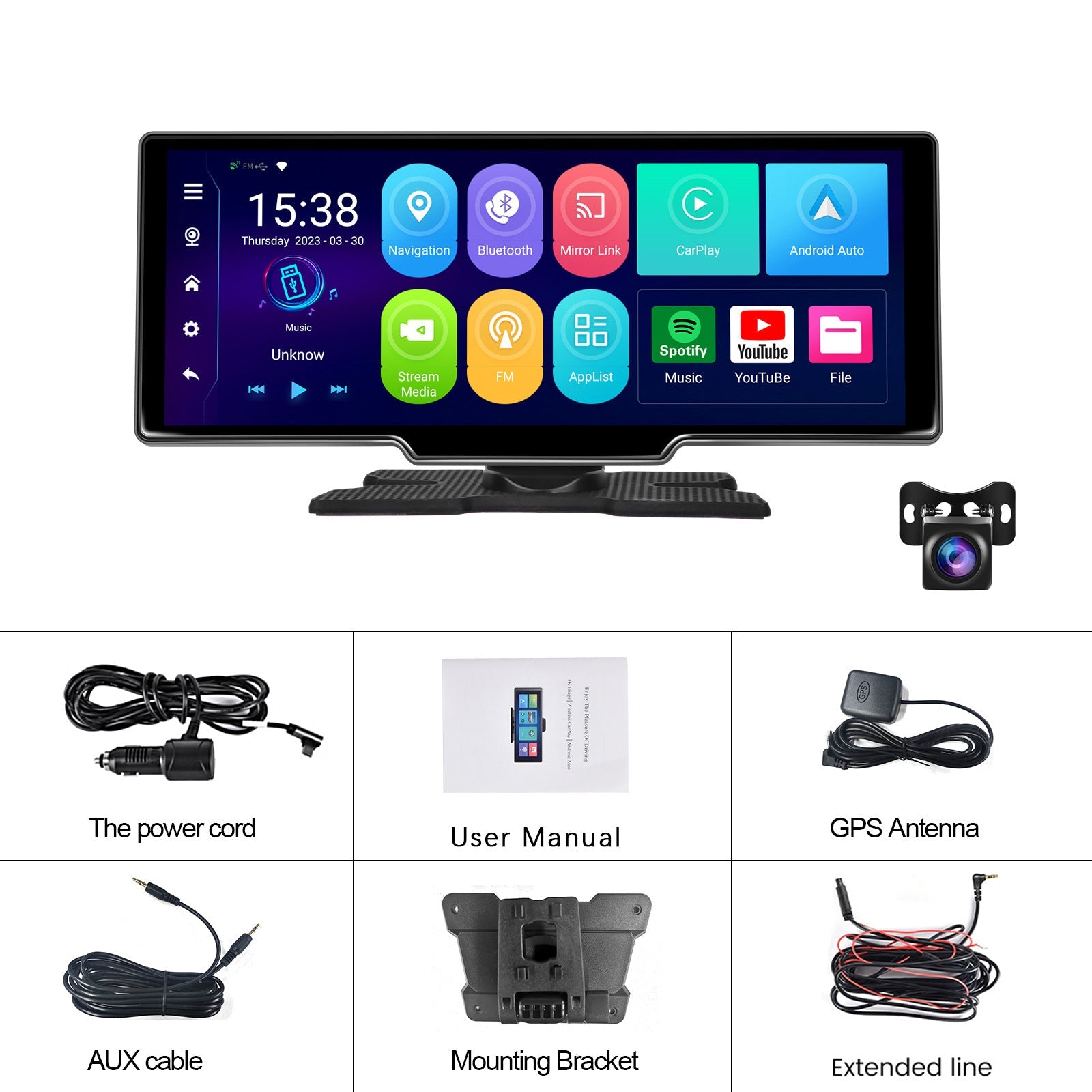 10.77" Portable Bluetooth Car Navigation Wireless Carplay HD Large Touch Screen