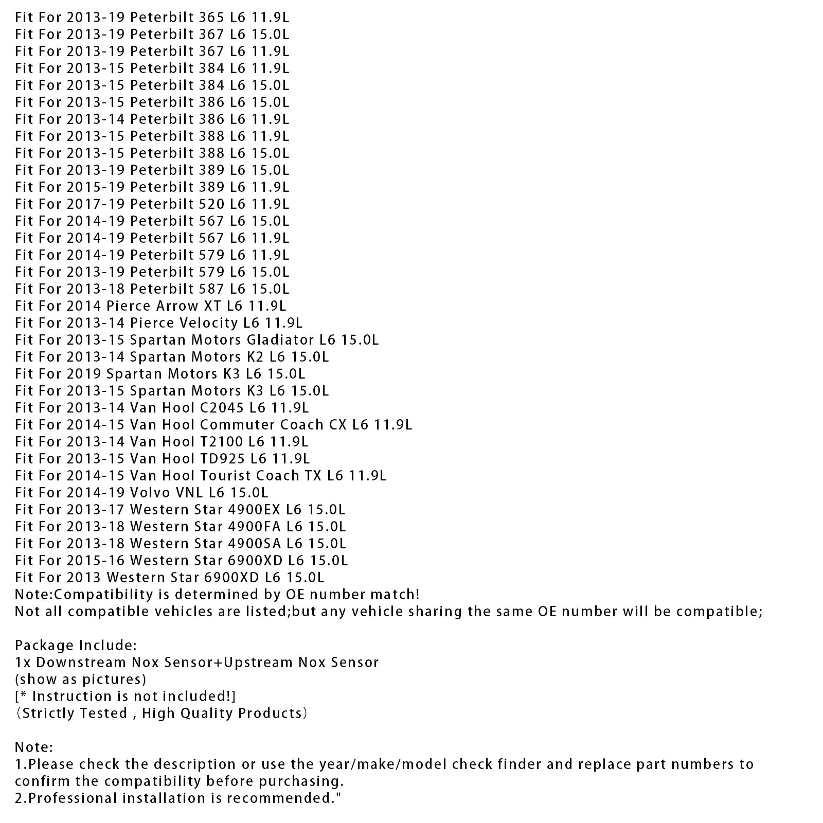 2013-2019 Peterbilt 579 L6 15.0L Kit Of Nox Sensor 5WK96740B 5WK96741B 4326874