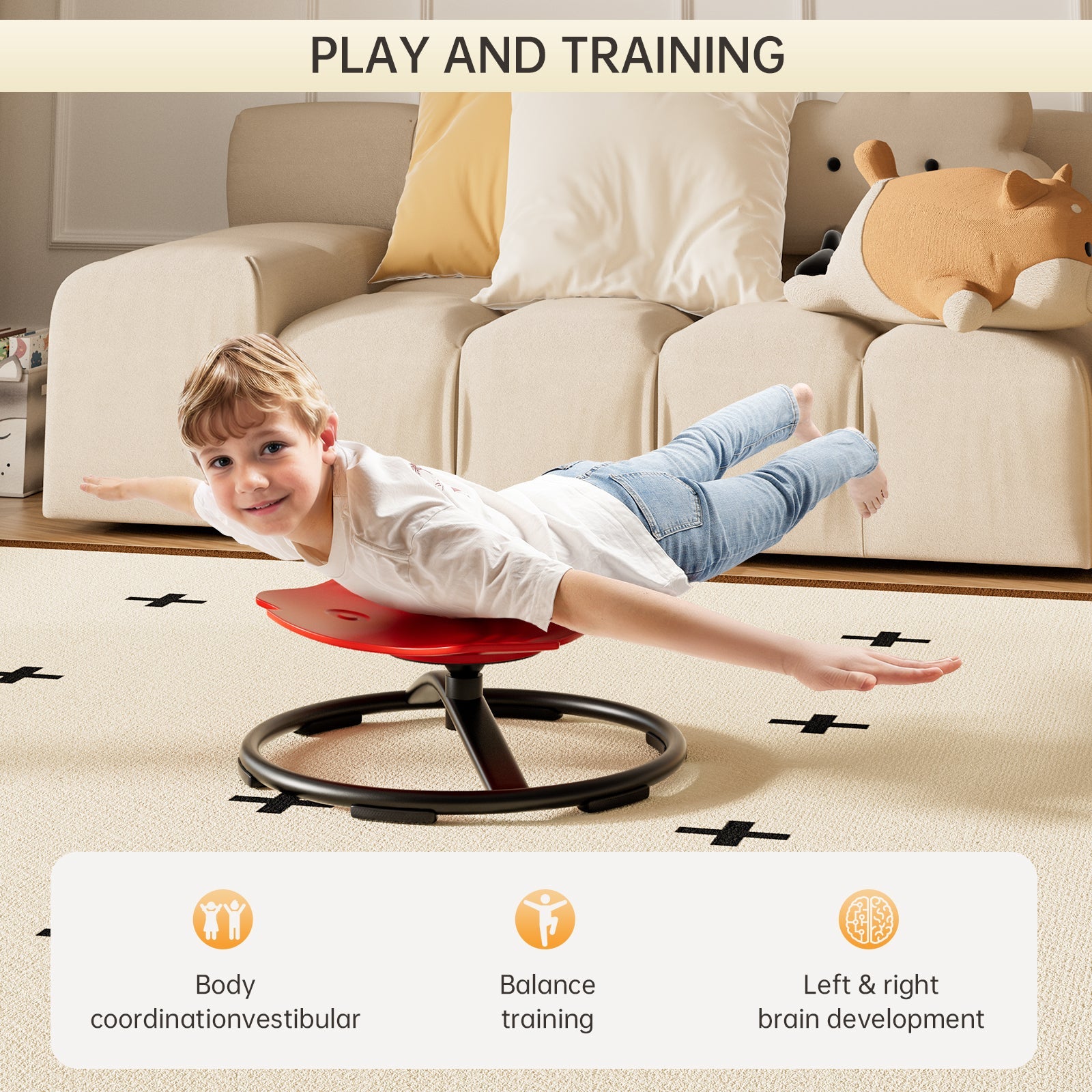 Sit + Spin 360°Sensory Spinning Seat Swivel Toy Kids Fish Wobble Chair Stool
