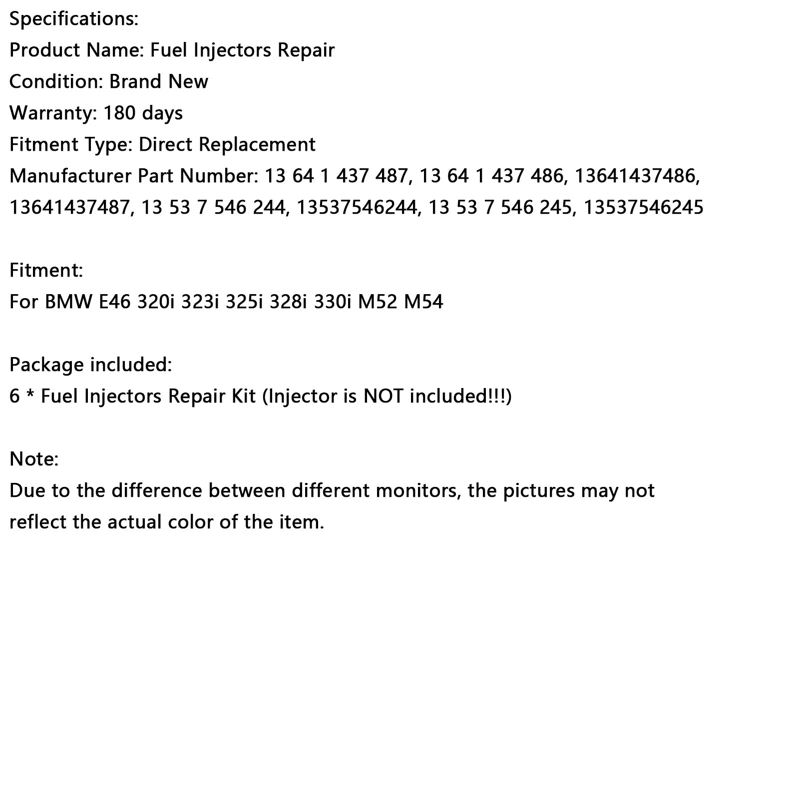 BMW E46 320i 323i 325i 328i 330i M52 M54 Fuel Injector Repair Kits 13537546244 13641437487