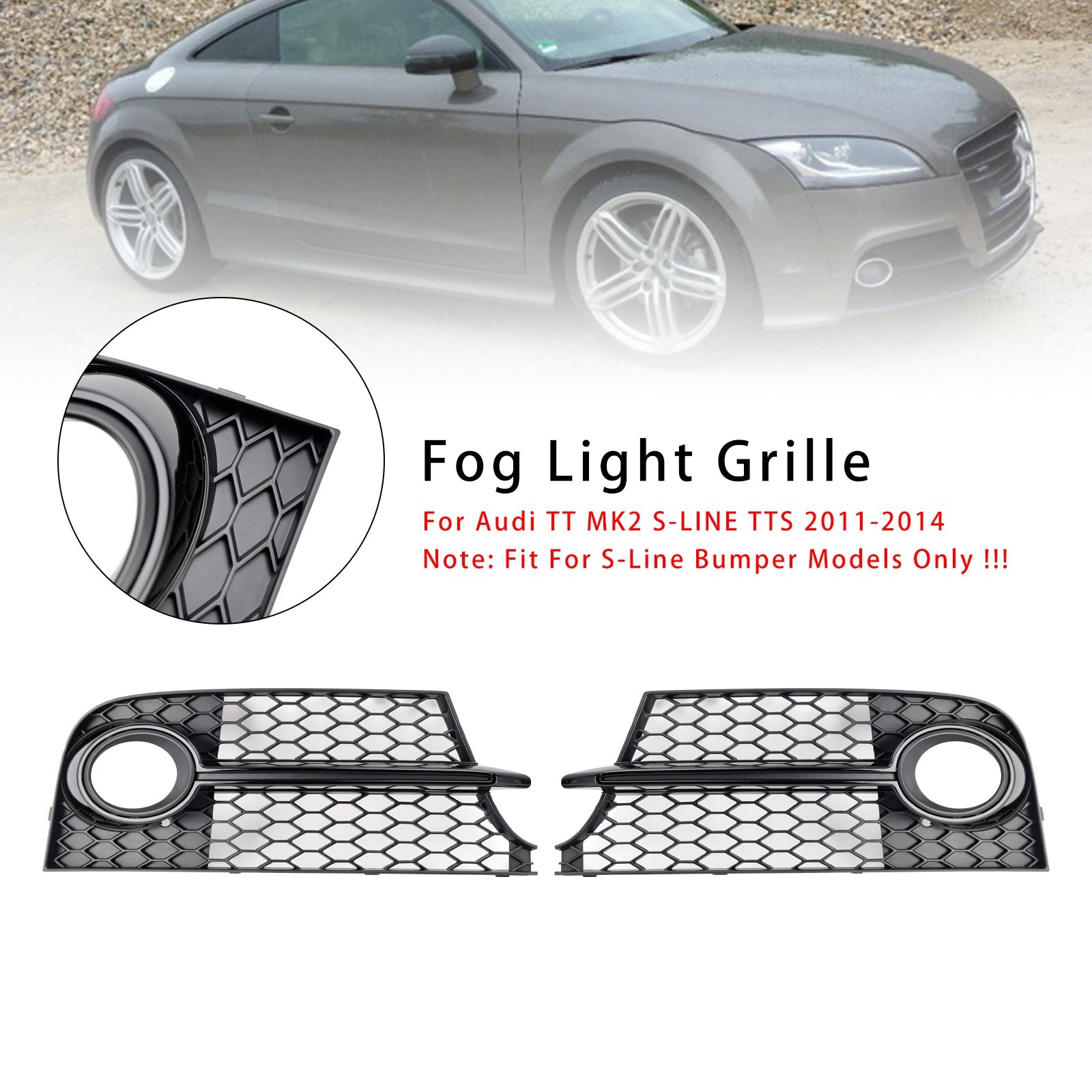Audi TT MK2 S-Line TTS 2011-2014 Honeycomb Front Bumper Fog Light Grille
