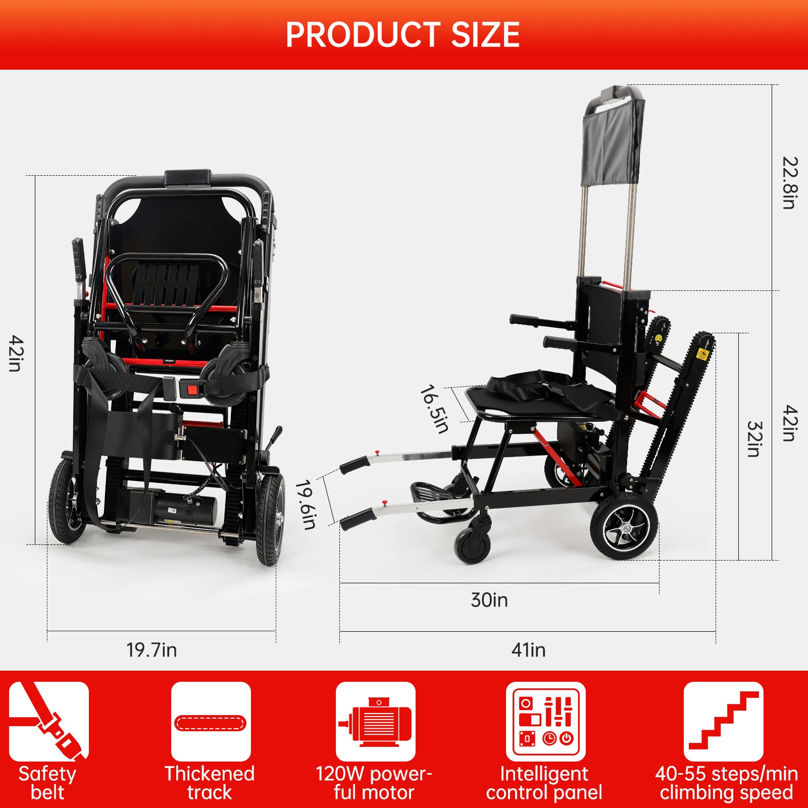 Large Wheel Motorized Climbing Wheelchair Stair Lifting Chair Elevator Disabled