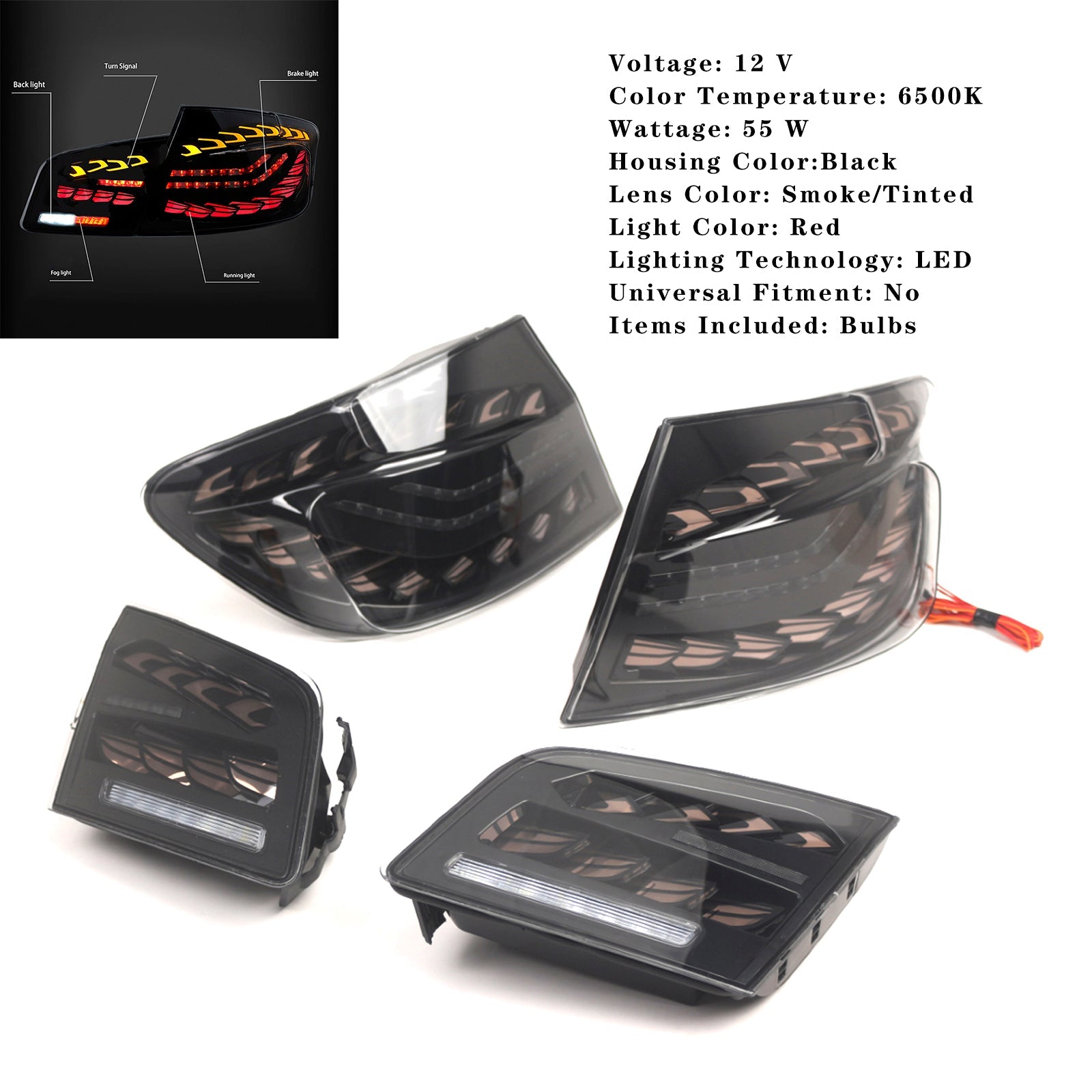 2010-2016 BMW 6th Gen 5-Series5F10 F18 M5 L&R Smoked LED Tail Lights Rear Lamp Assembly